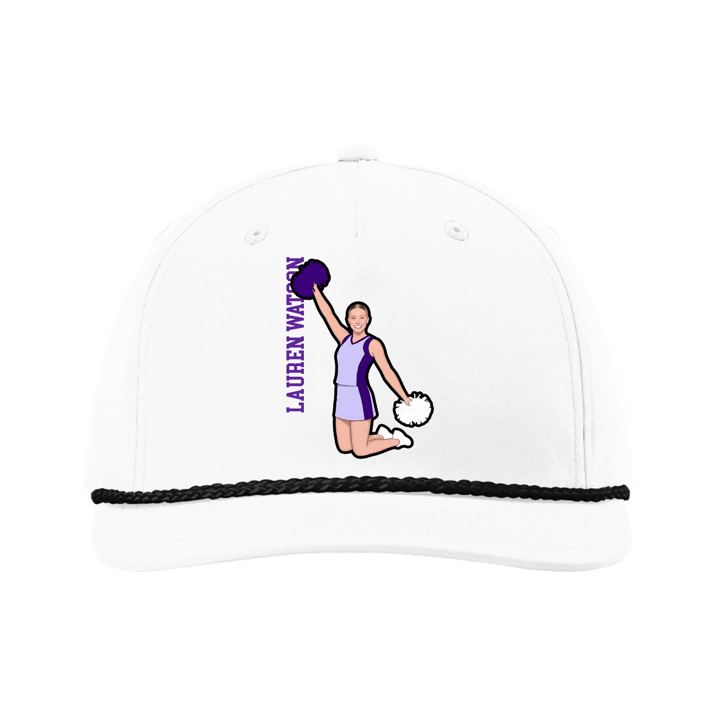 Five-Panel Classic Rope Cap — Name Vertical in White