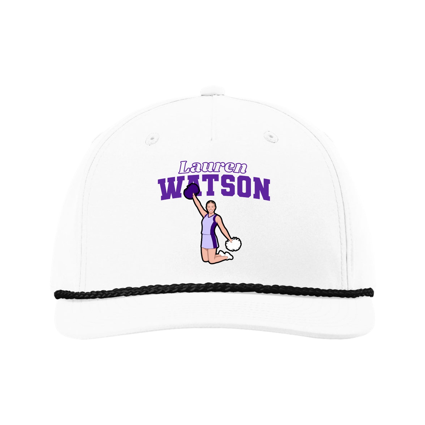 Five-Panel Classic Rope Cap — Name Arch in White