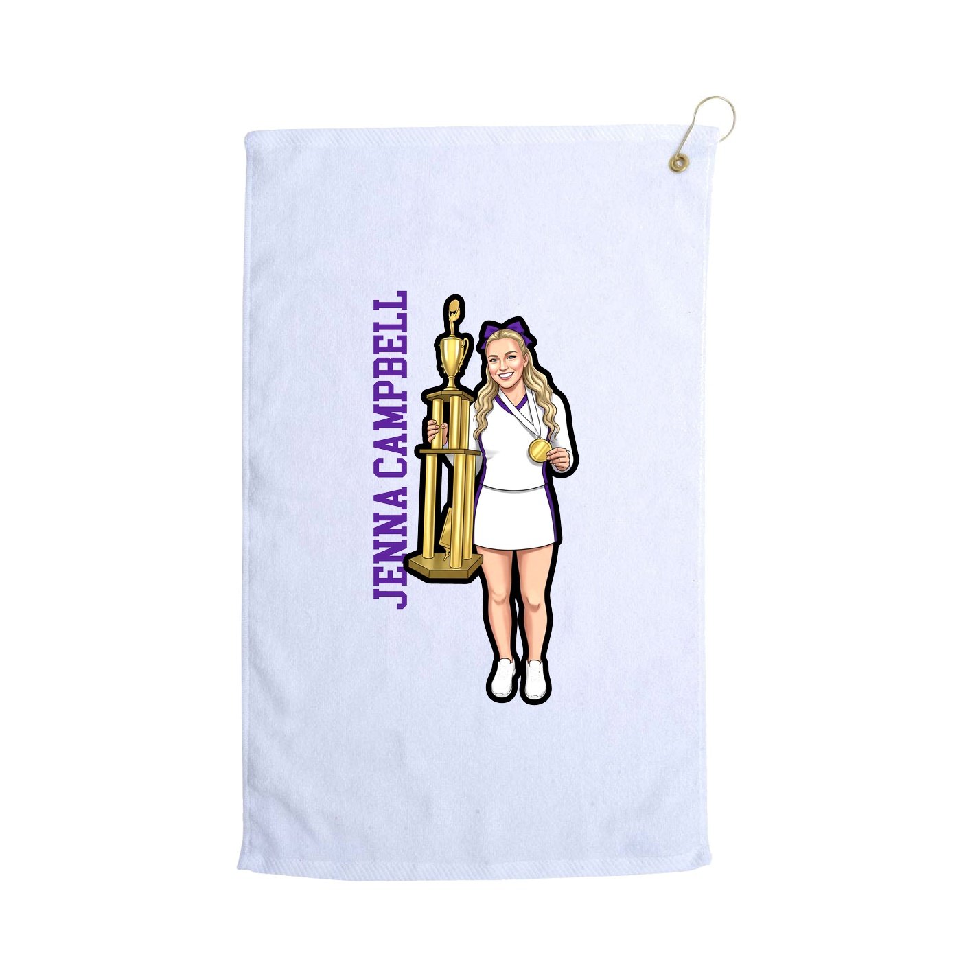 Golf Towel — Name Vertical in White
