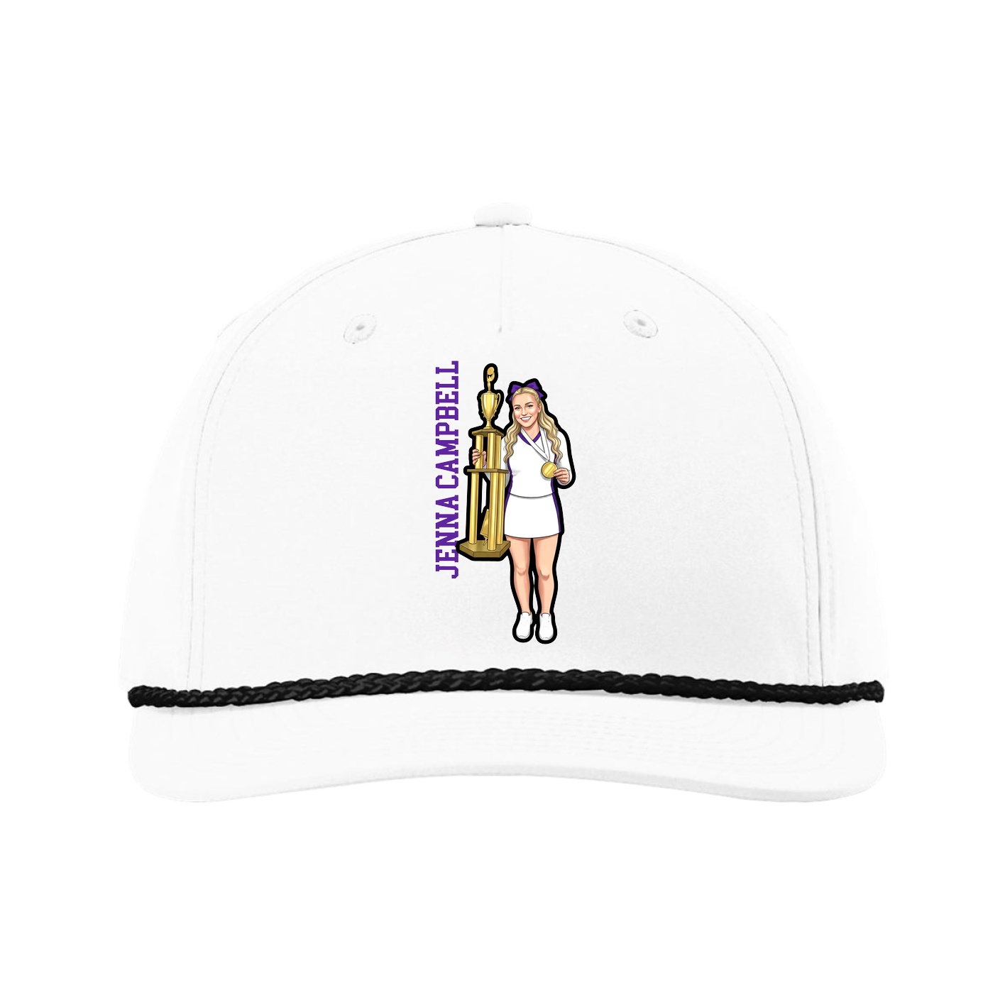 Five-Panel Classic Rope Cap — Name Vertical in White