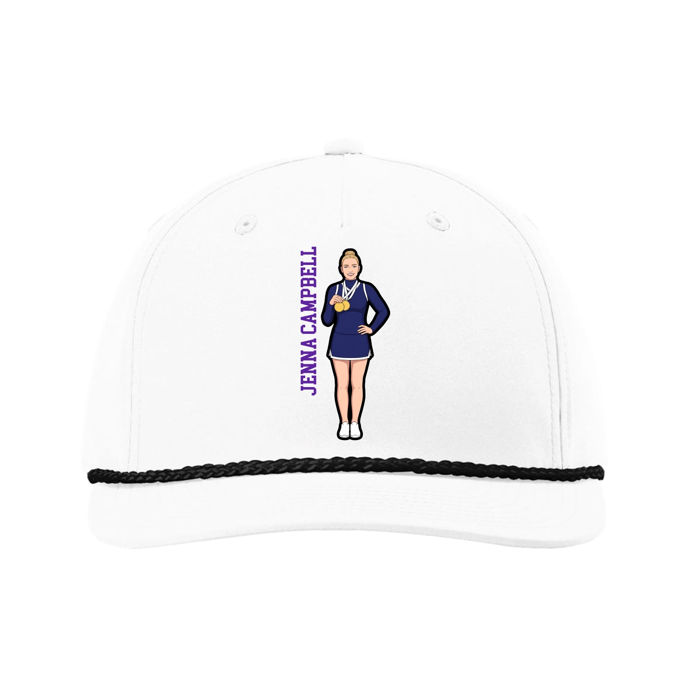 Five-Panel Classic Rope Cap — Name Vertical in White