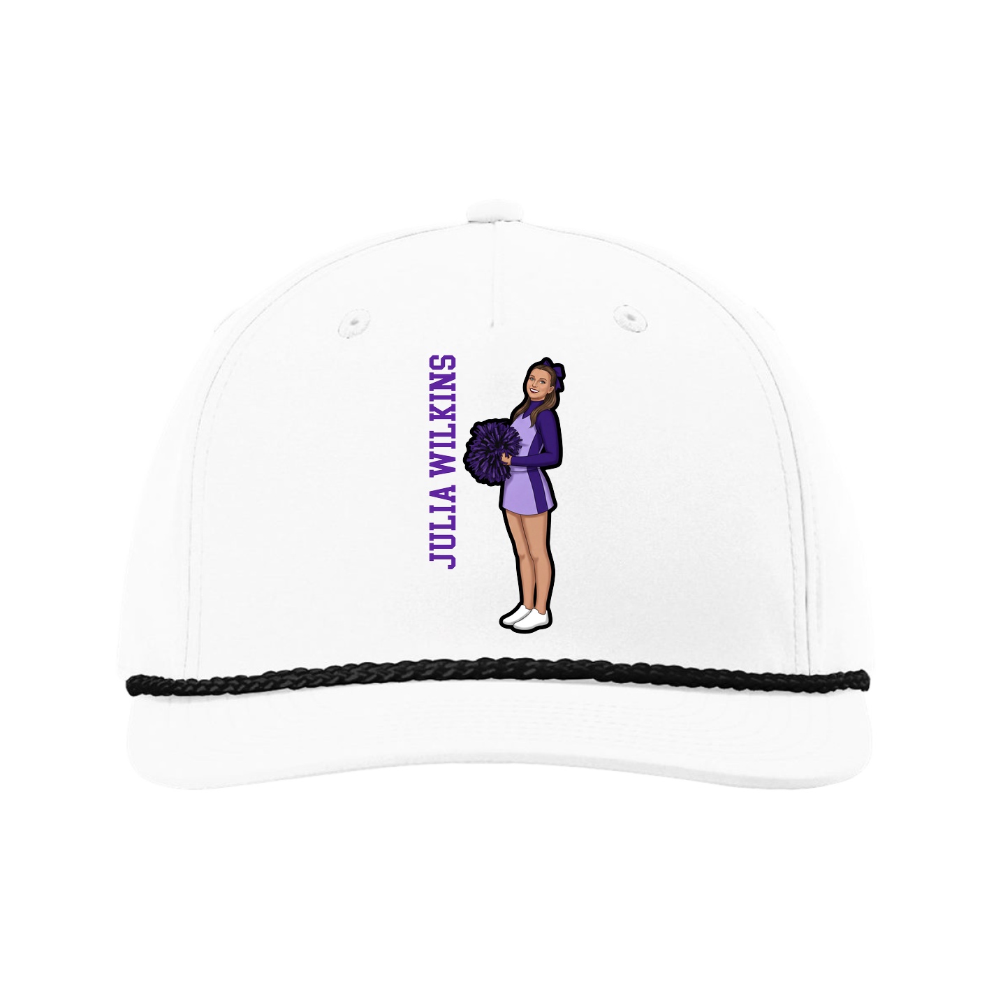 Five-Panel Classic Rope Cap — Name Vertical in White