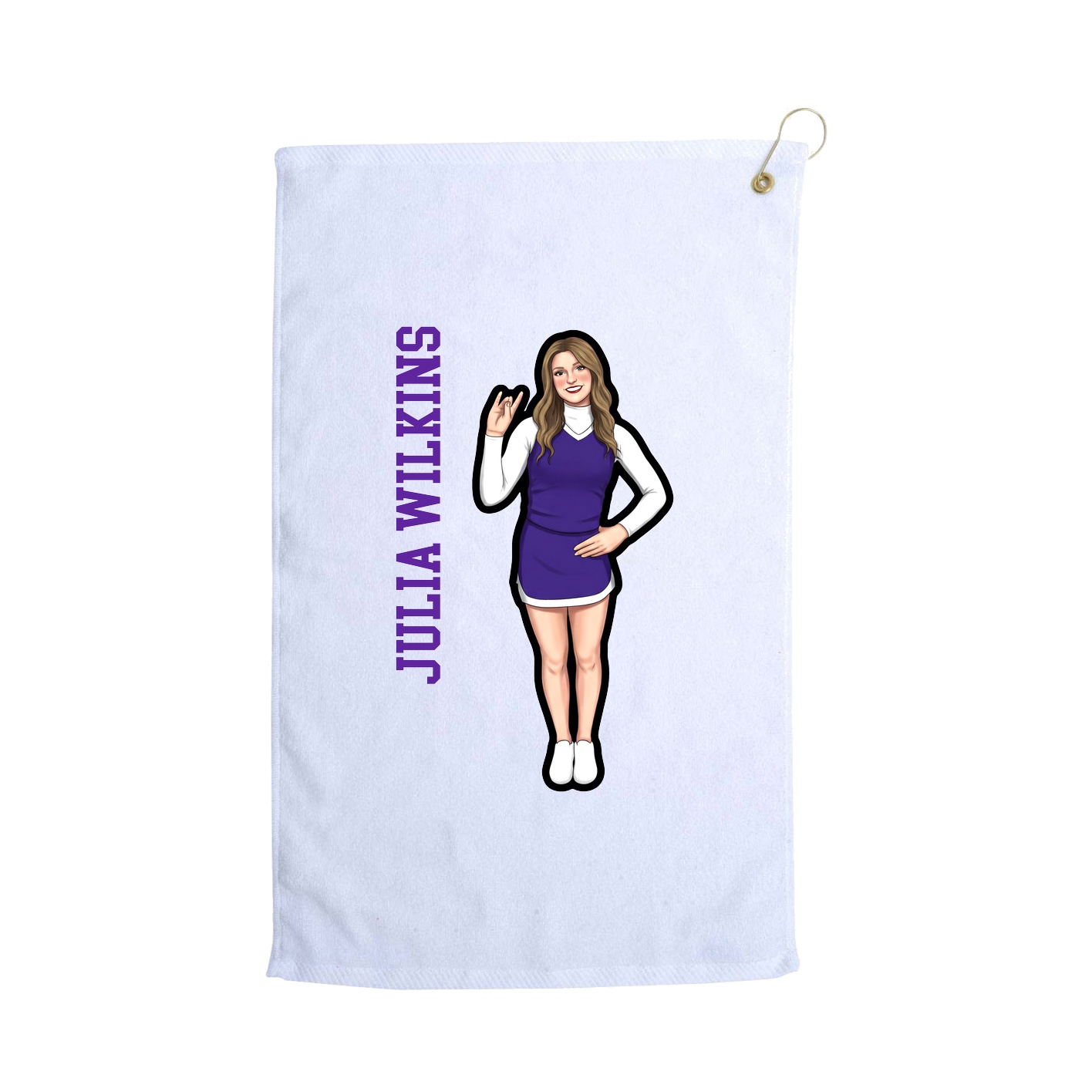 Golf Towel — Name Vertical in White