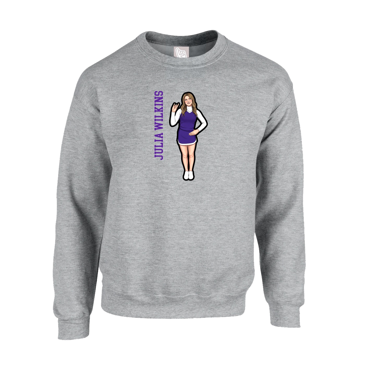 Fleece Crew — Name Vertical in Grey