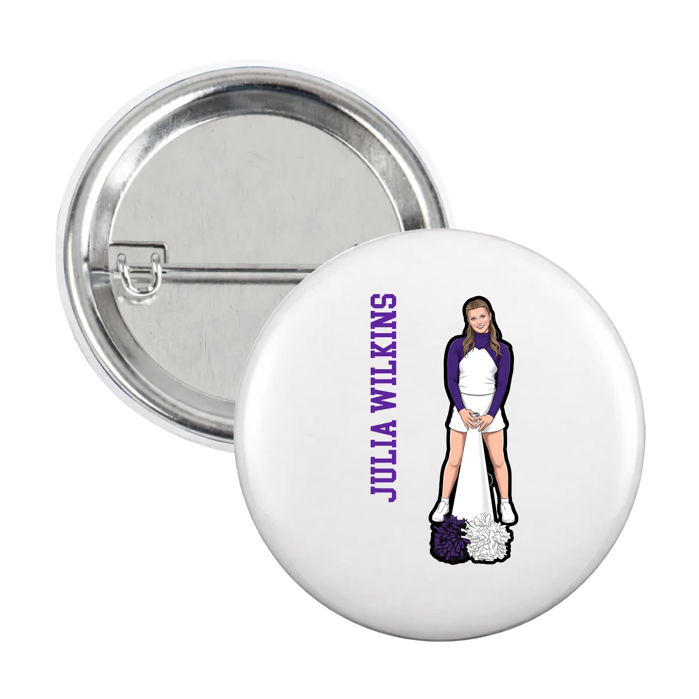 Game Day Button — Name Vertical in White