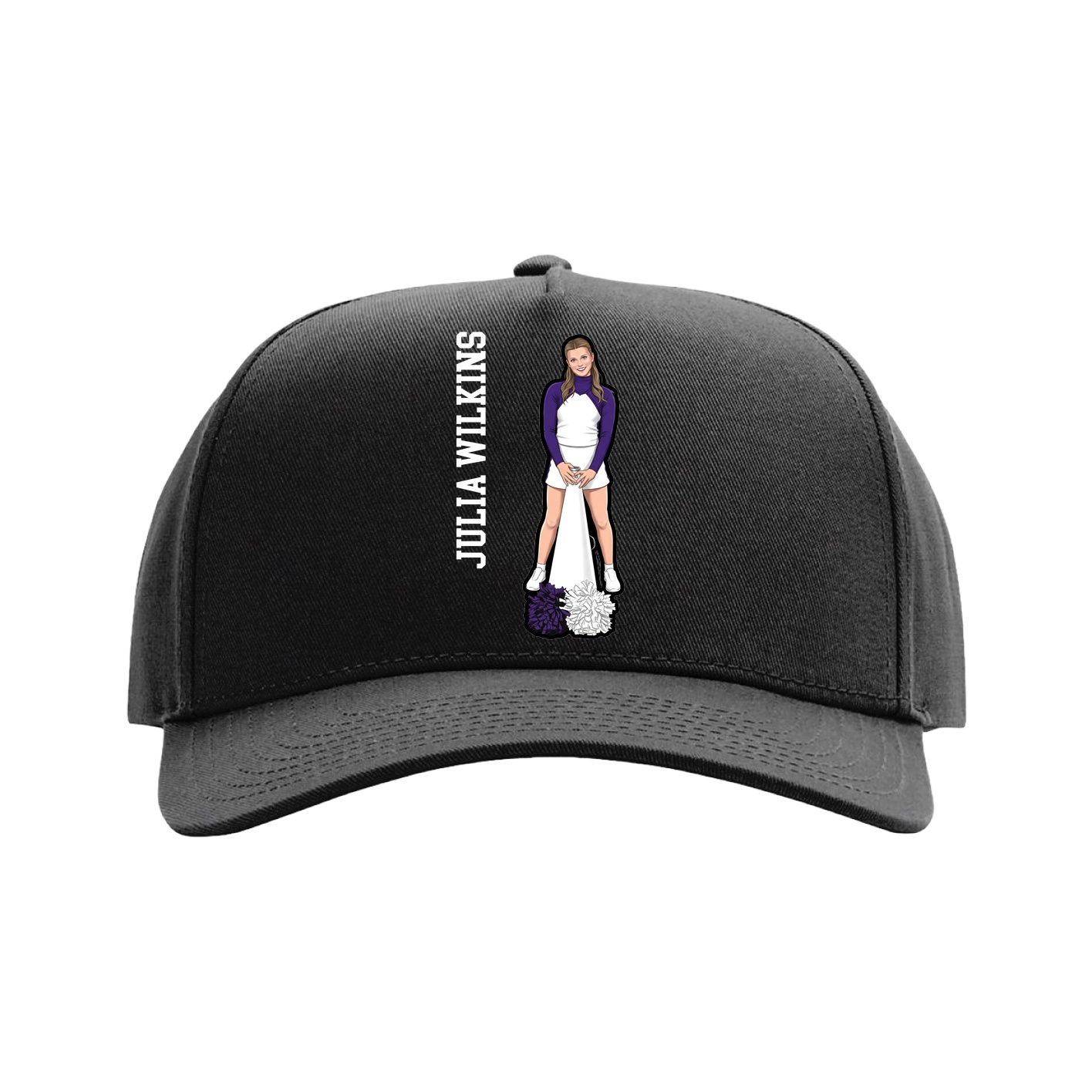 Full Fabric Five-Panel Champ Cap — Name Vertical in Black