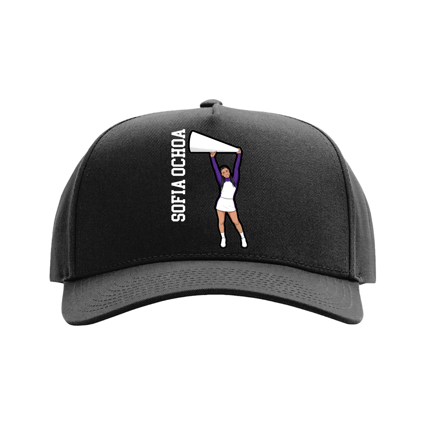 Full Fabric Five-Panel Champ Cap — Name Vertical in Black