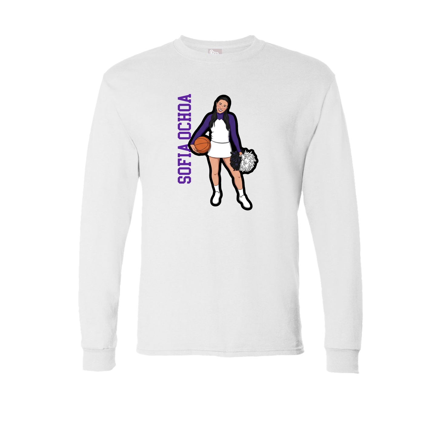 Long Sleeve Tee — Name Vertical in White