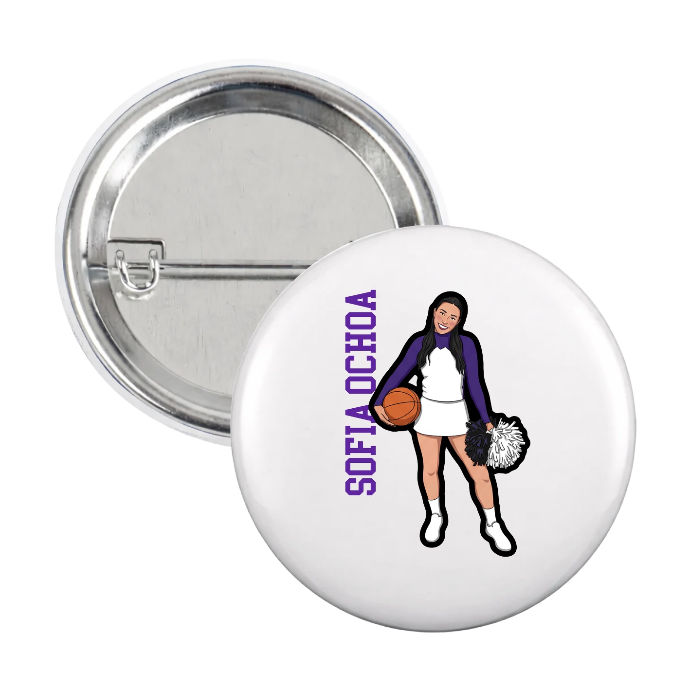 Game Day Button — Name Vertical in White