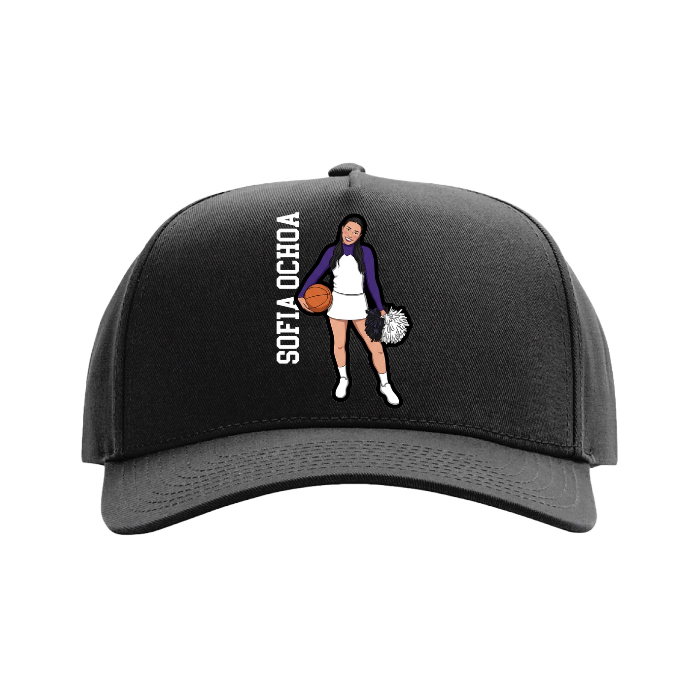 Full Fabric Five-Panel Champ Cap — Name Vertical in Black