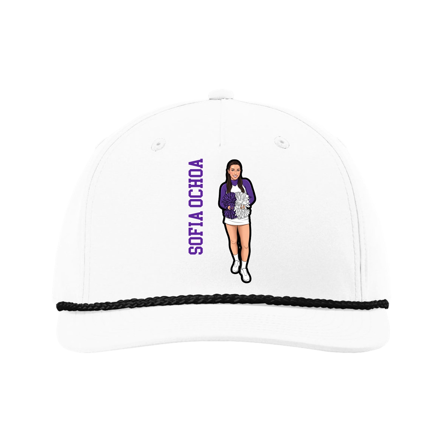 Five-Panel Classic Rope Cap — Name Vertical in White