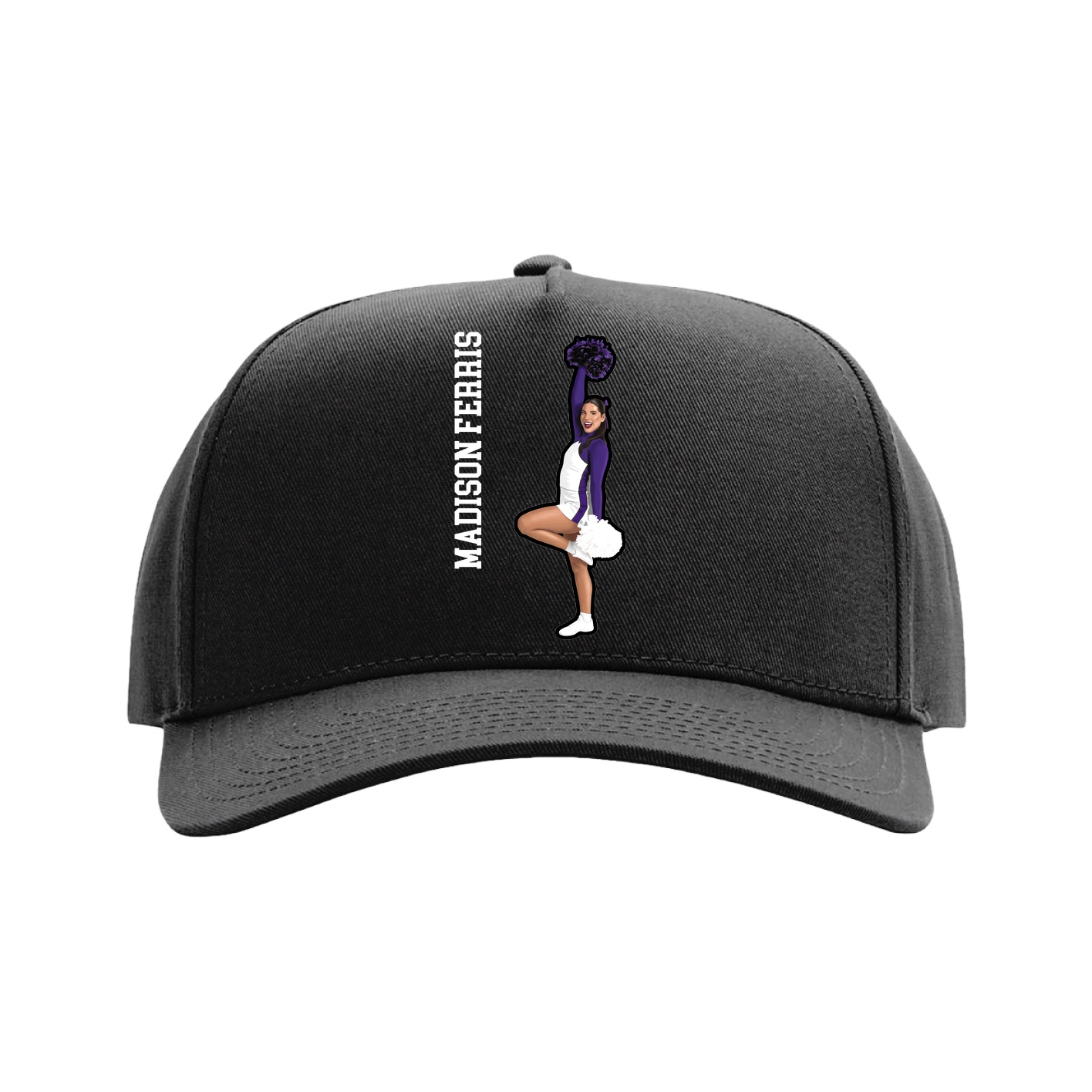 Full Fabric Five-Panel Champ Cap — Name Vertical in Black