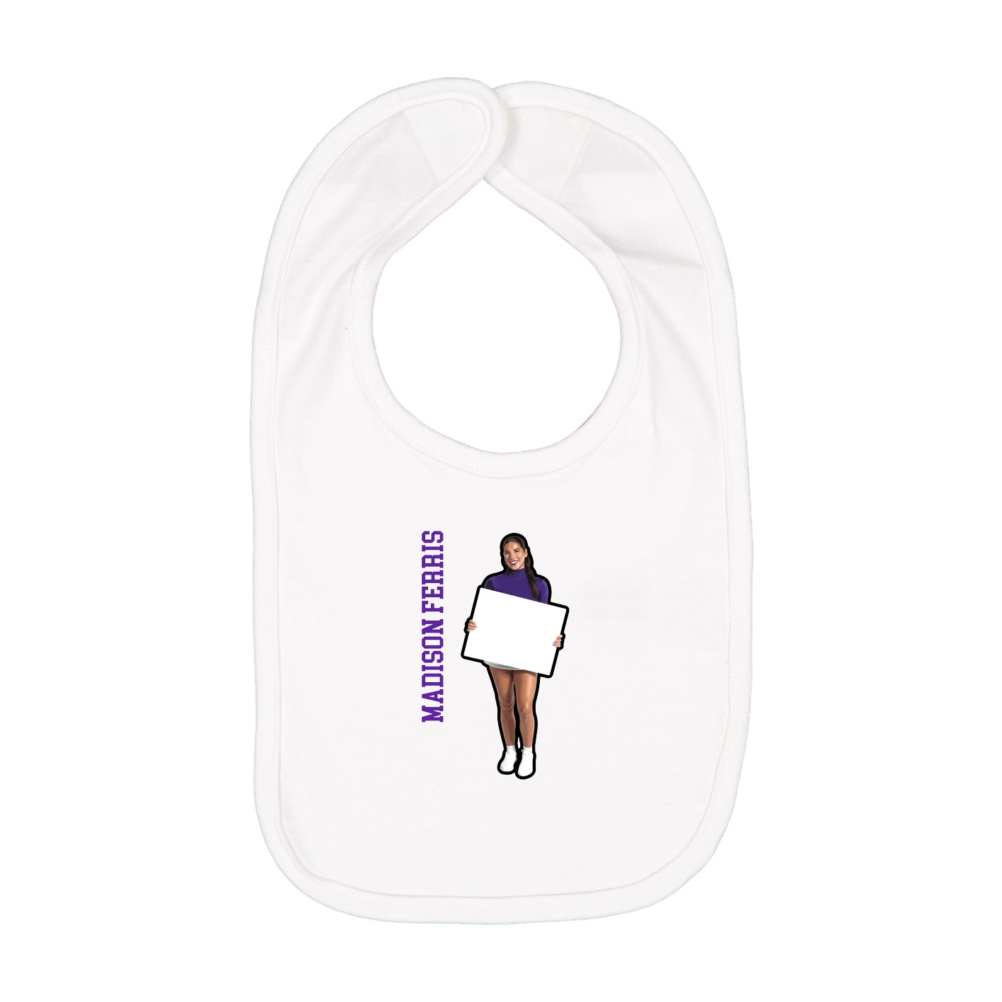 Infant Bib — Name Vertical in White