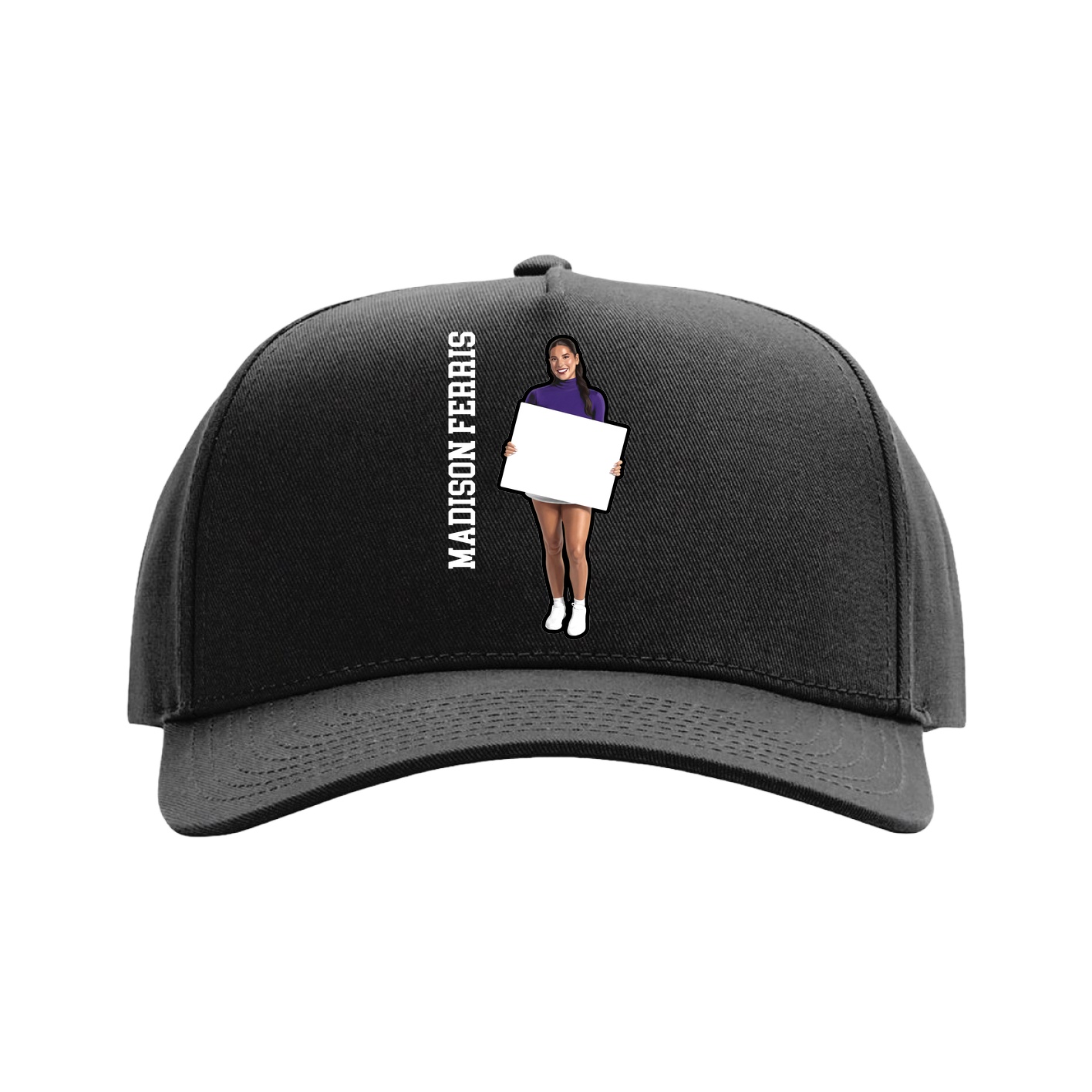 Full Fabric Five-Panel Champ Cap — Name Vertical in Black