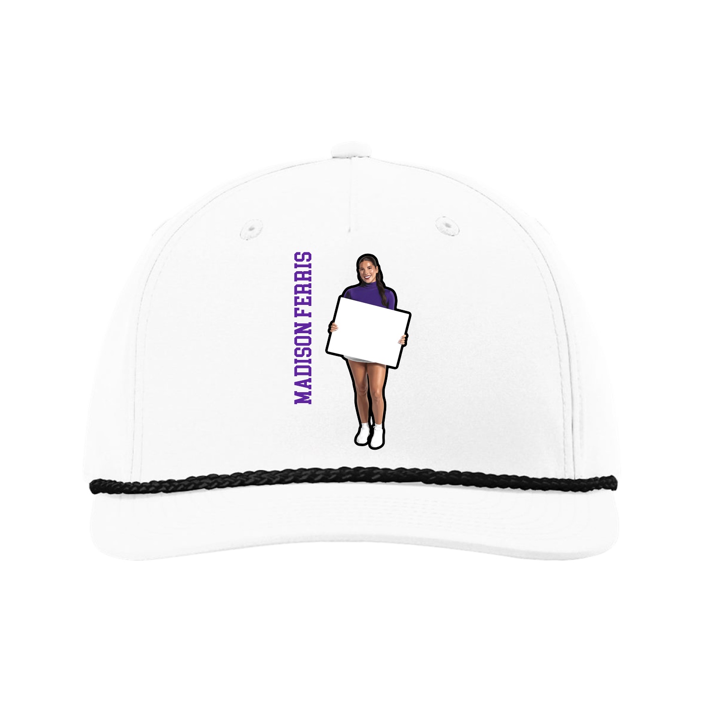 Five-Panel Classic Rope Cap — Name Vertical in White