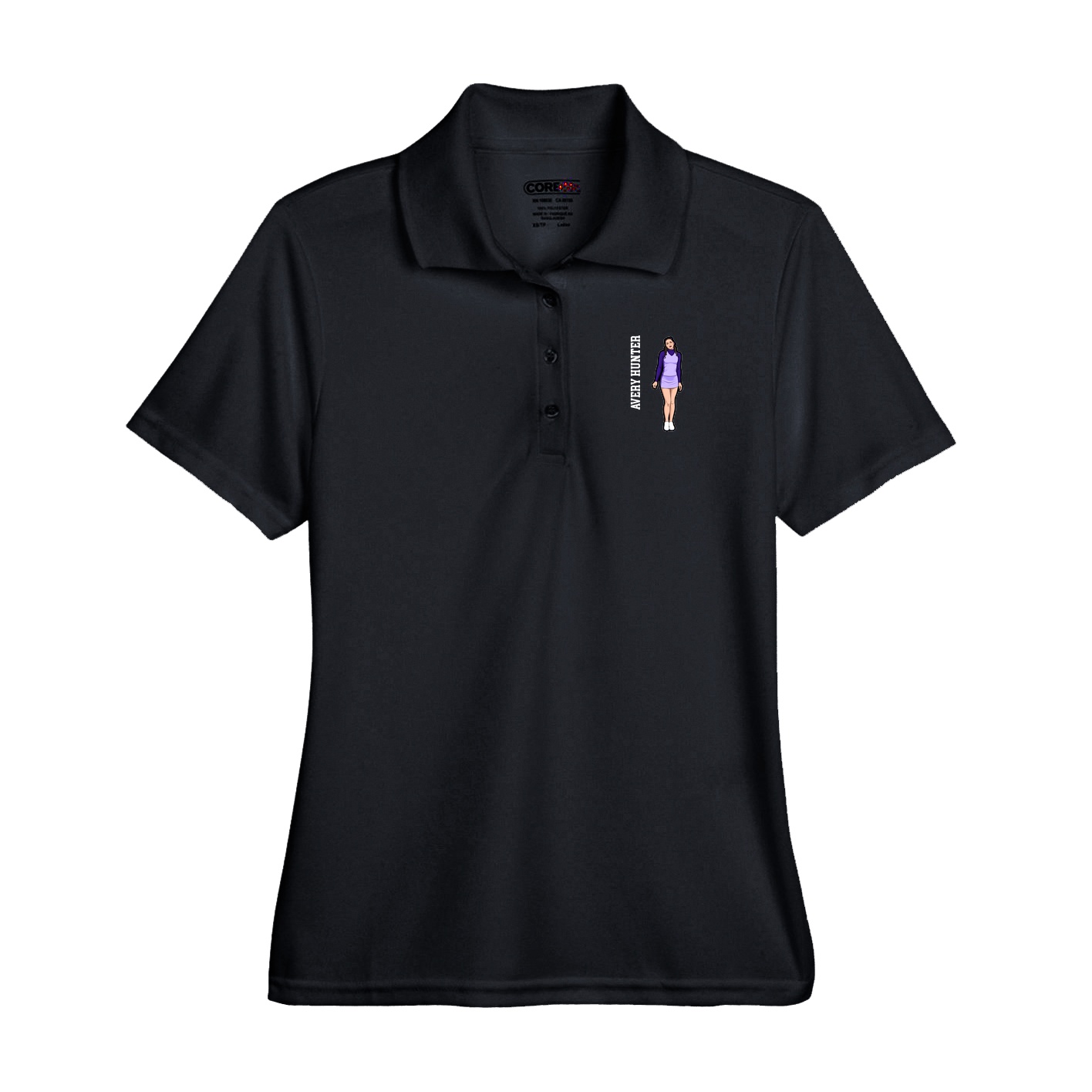 Performance Polo — Name Vertical in Black