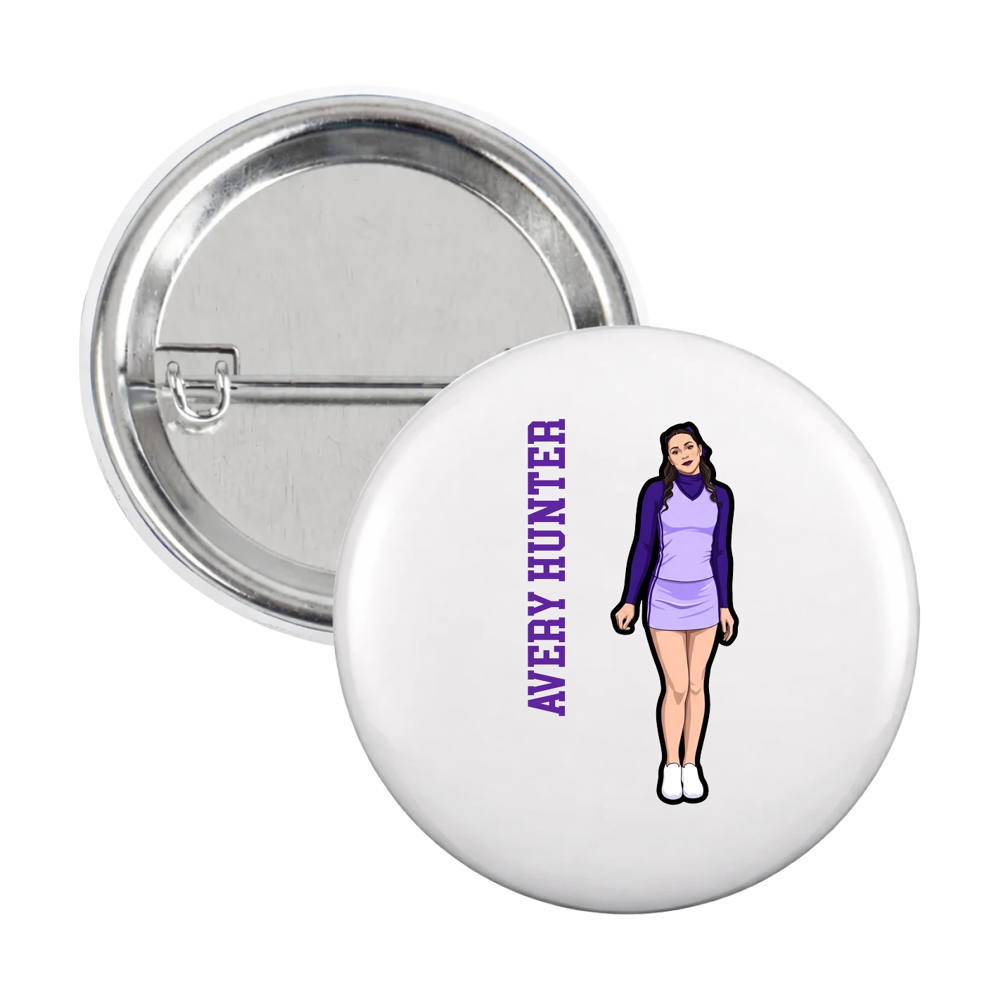 Game Day Button — Name Vertical in White