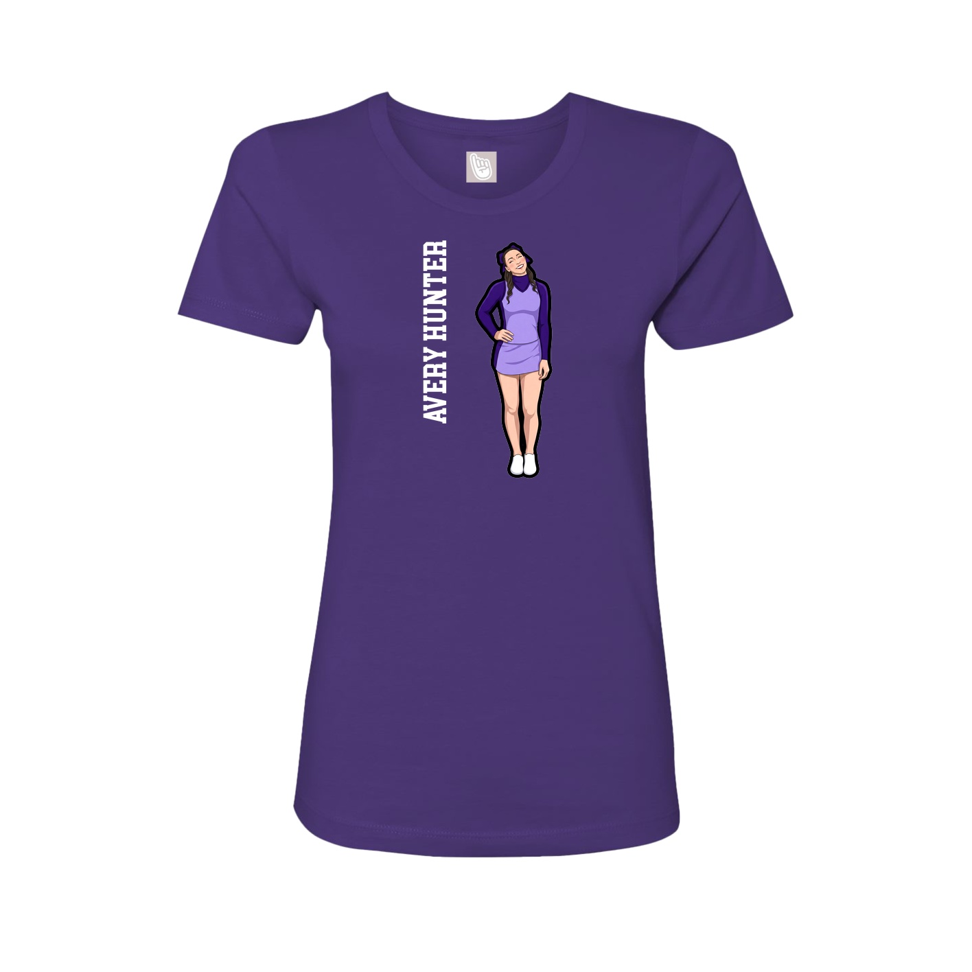 Fitted Women's Tee — Name Vertical in Purple