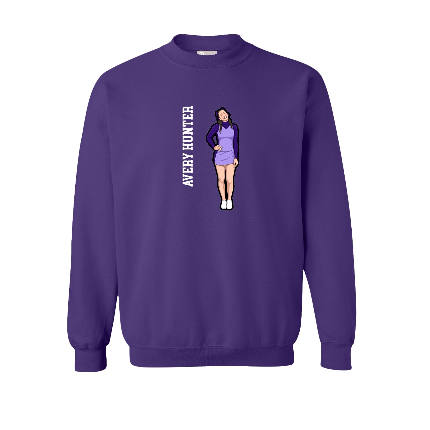 Fleece Crew — Name Vertical in Purple