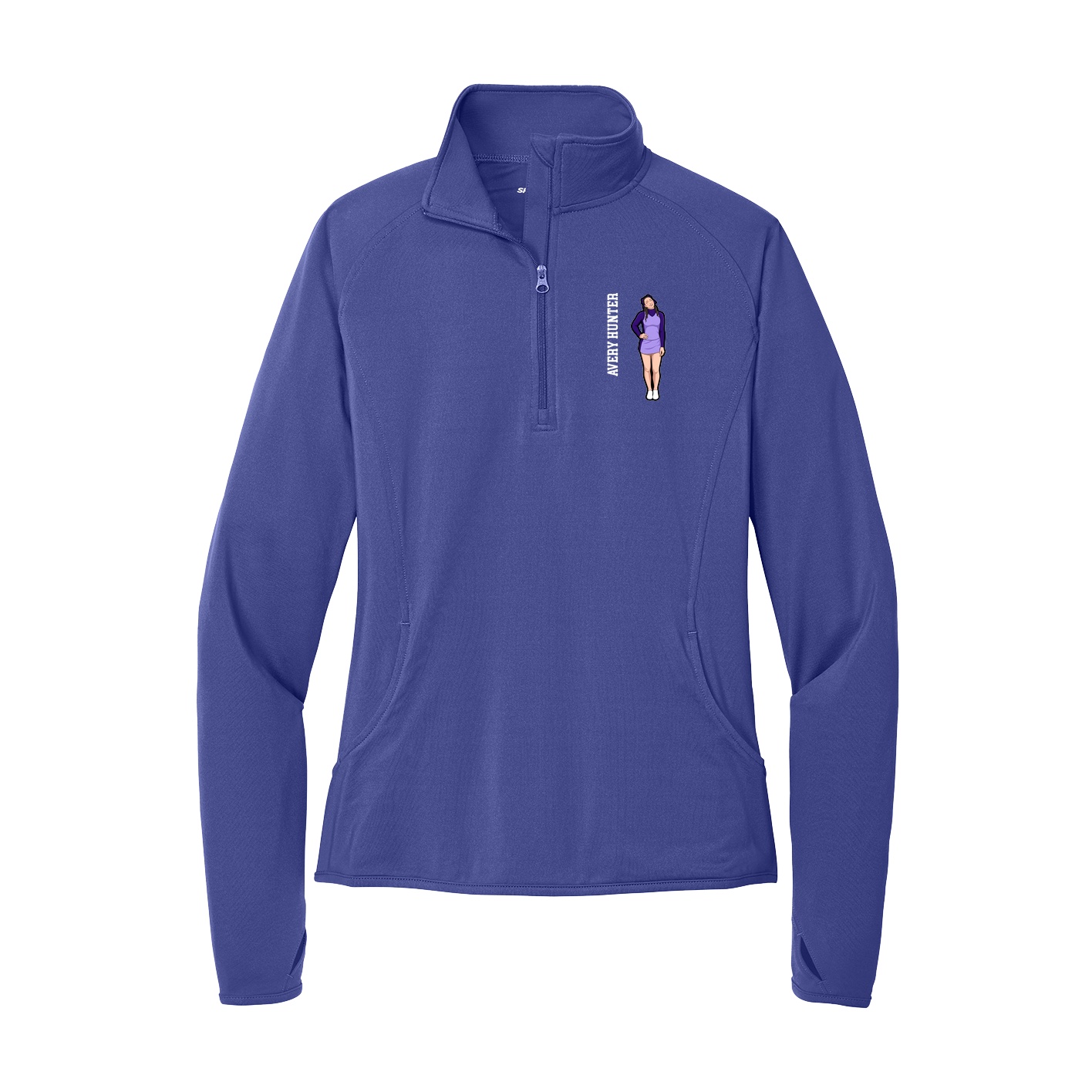 Women's Q-Zip Pullover — Name Vertical in Purple