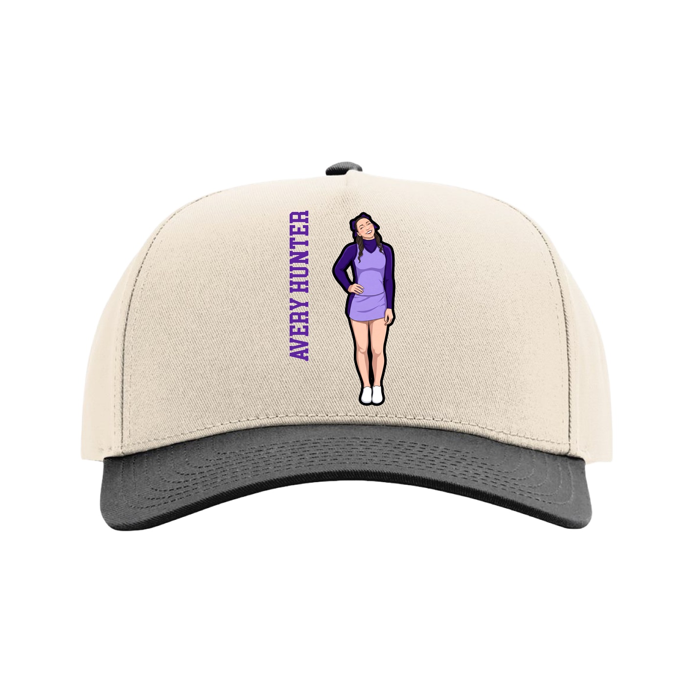 Full Fabric Five-Panel Champ Cap — Name Vertical in Cream/Black