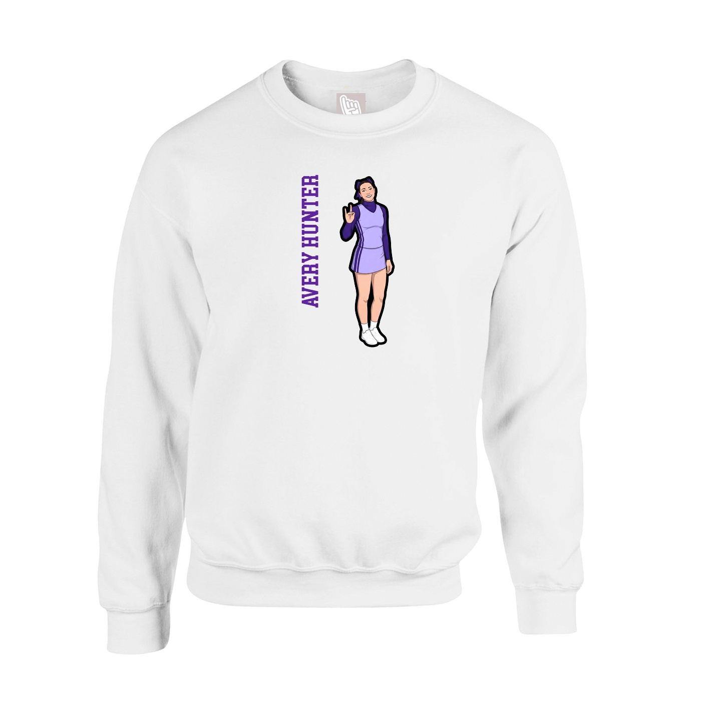 Fleece Crew — Name Vertical in White