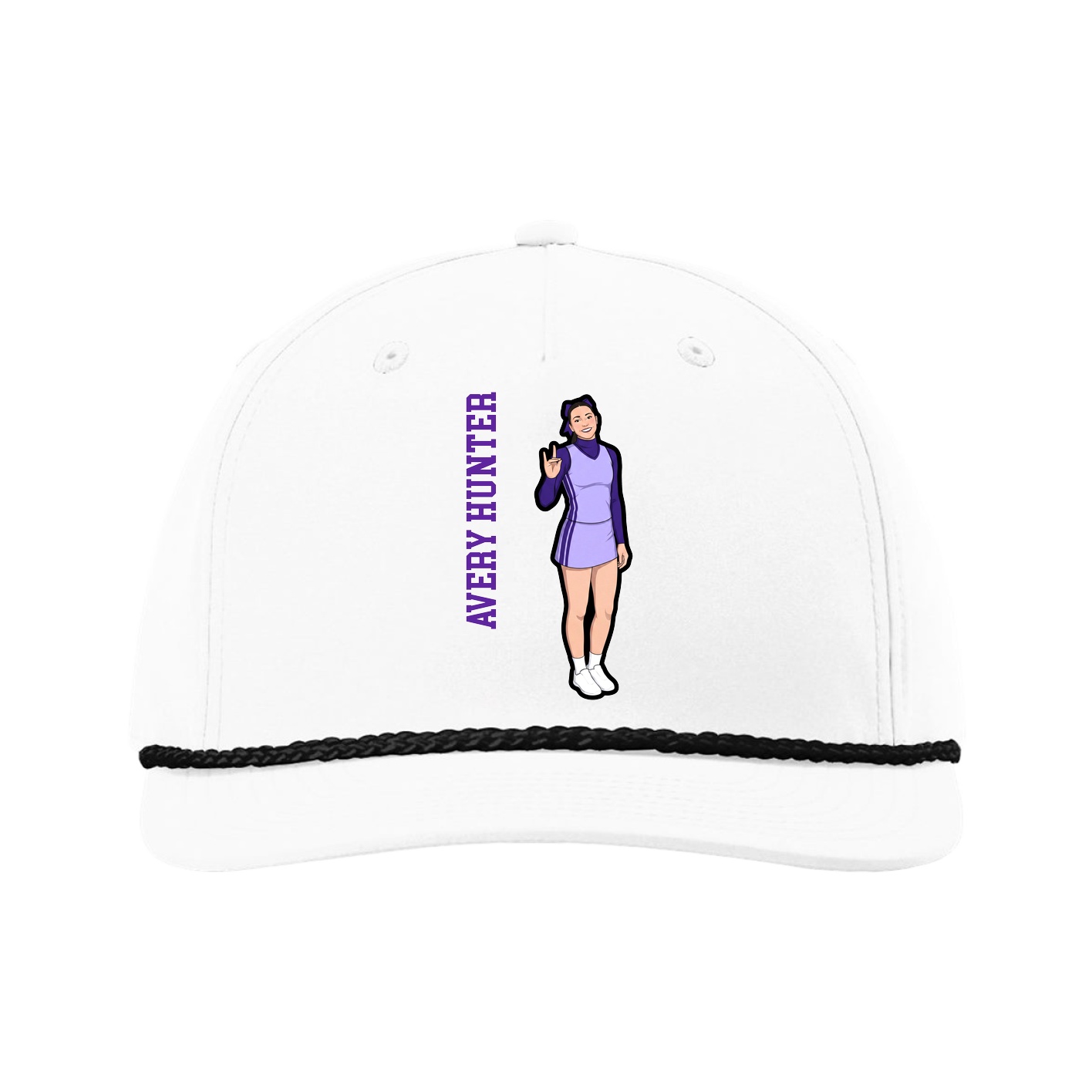 Five-Panel Classic Rope Cap — Name Vertical in White