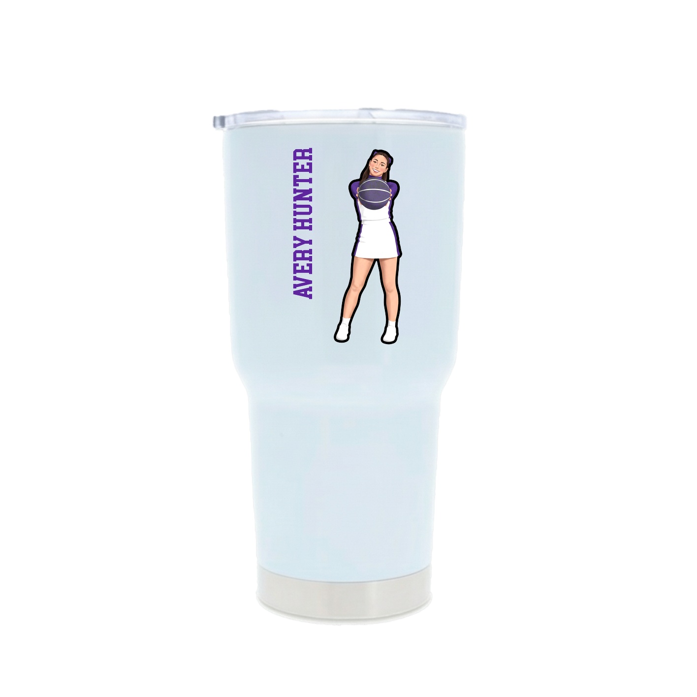 30oz Stainless Steel Tumbler — Name Vertical in White