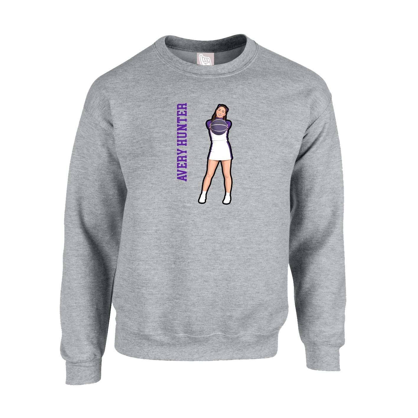 Fleece Crew — Name Vertical in Grey
