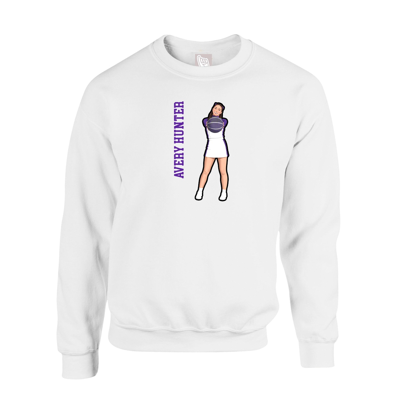 Fleece Crew — Name Vertical in White