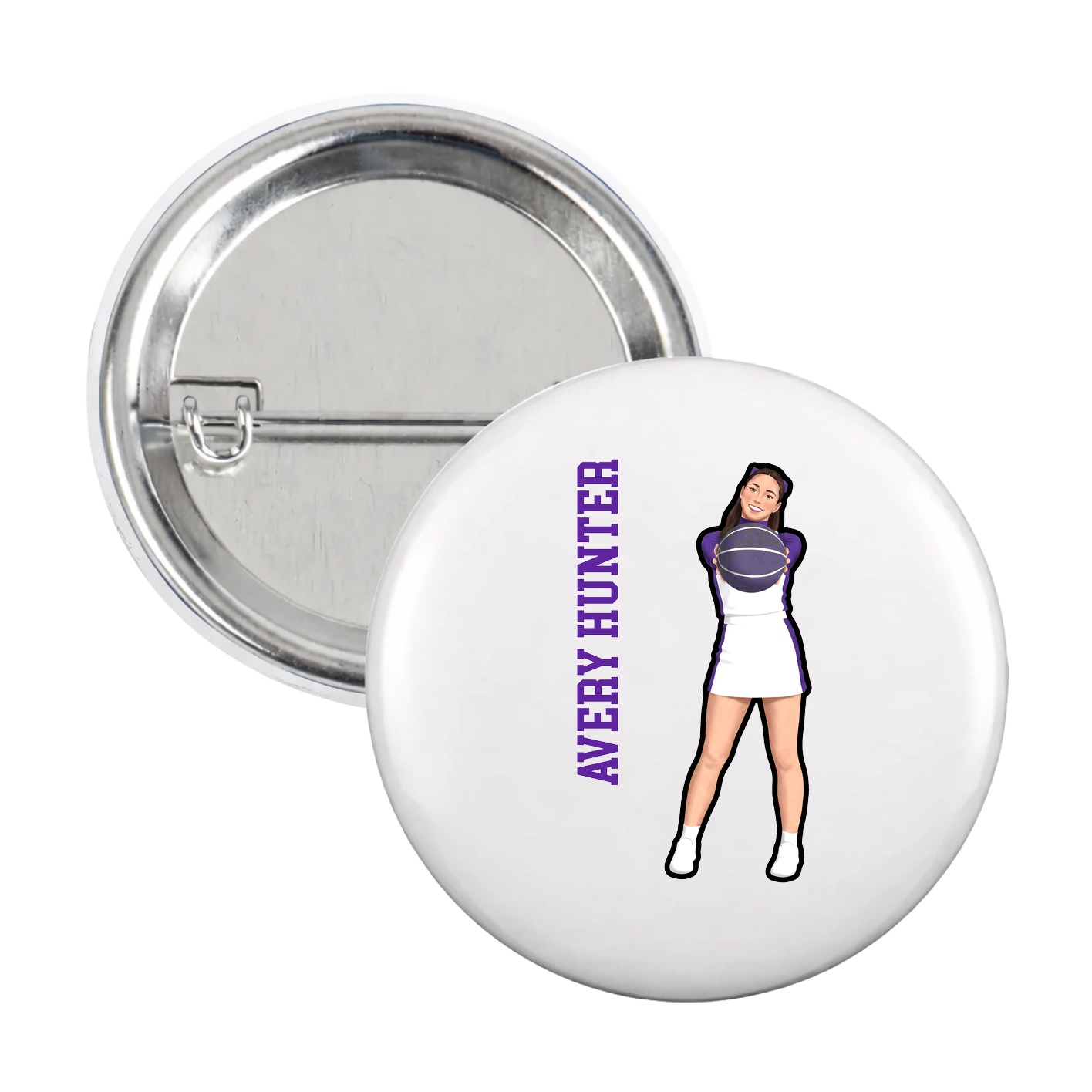 Game Day Button — Name Vertical in White