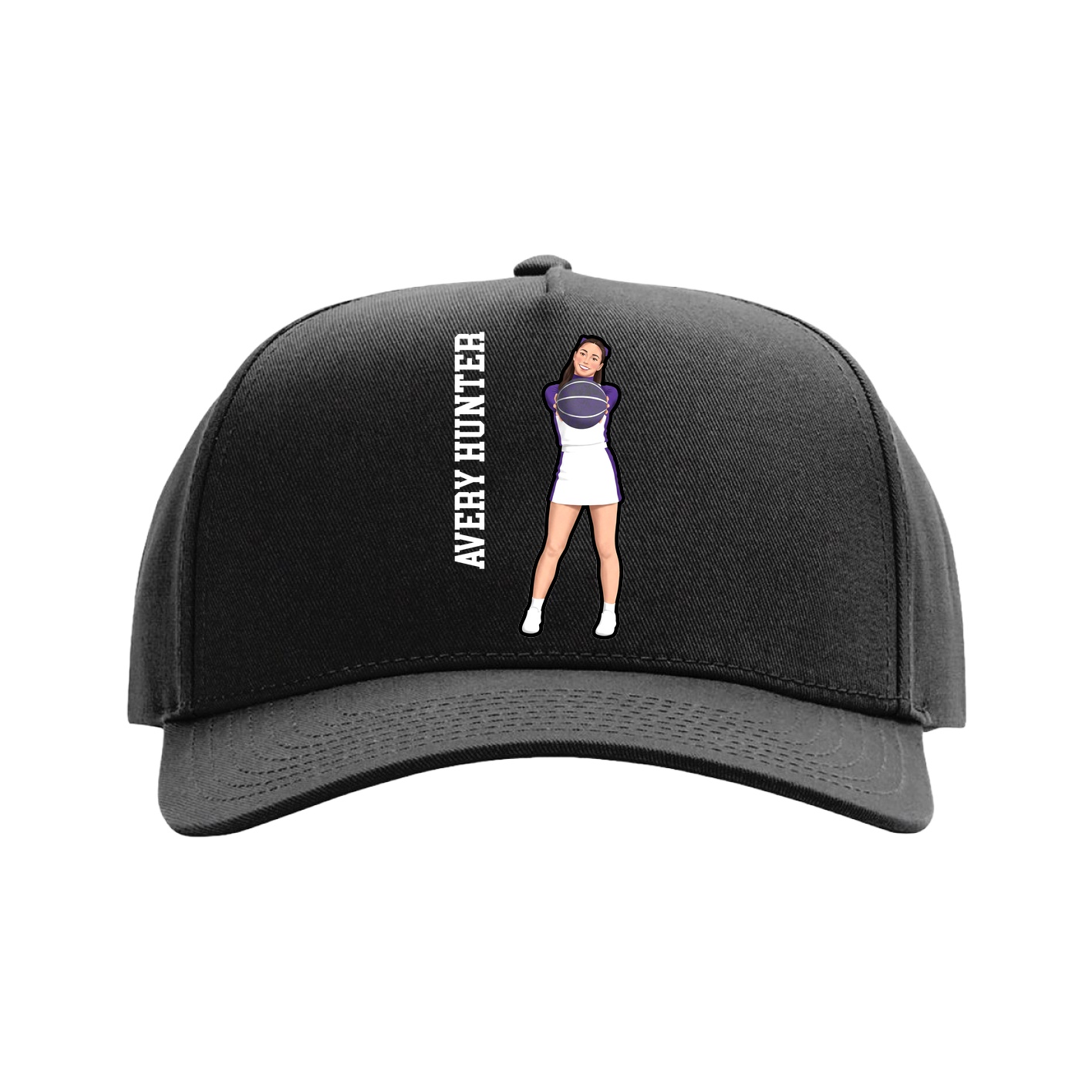 Full Fabric Five-Panel Champ Cap — Name Vertical in Black