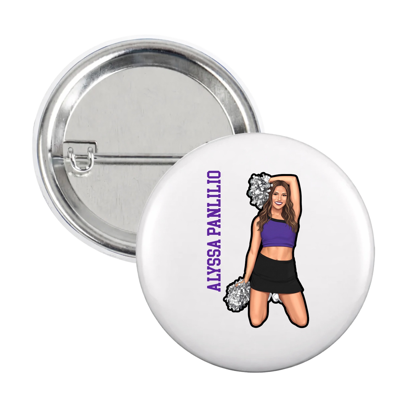 Game Day Button — Name Vertical in White