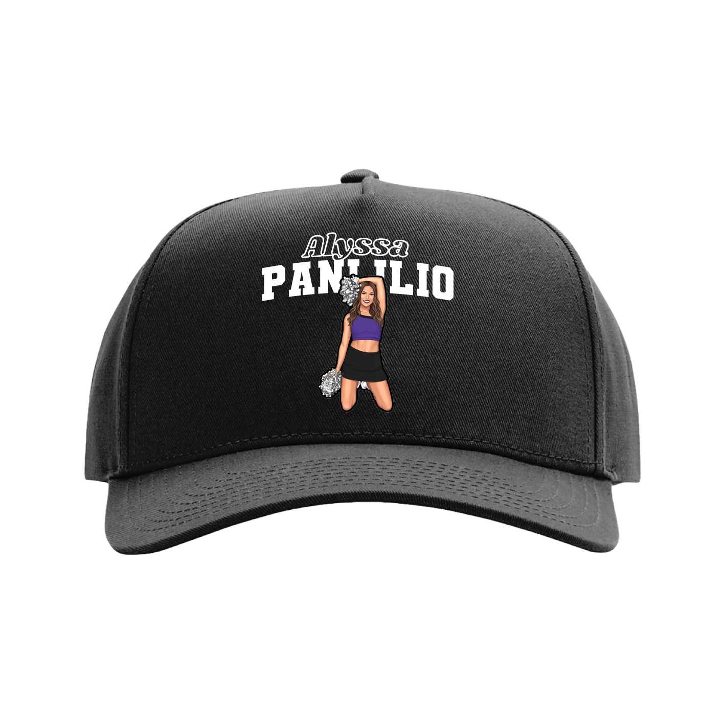 Full Fabric Five-Panel Champ Cap — Name Arch in Black
