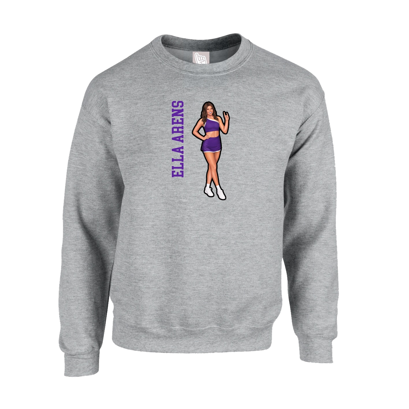 Fleece Crew — Name Vertical in Grey
