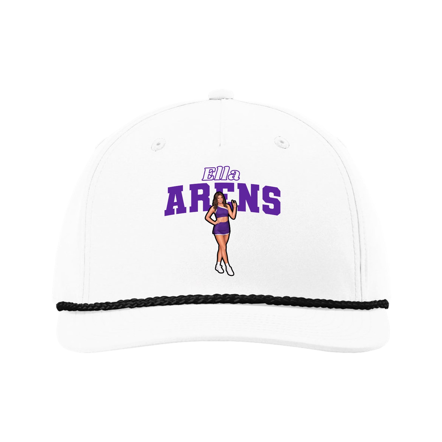 Five-Panel Classic Rope Cap — Name Arch in White