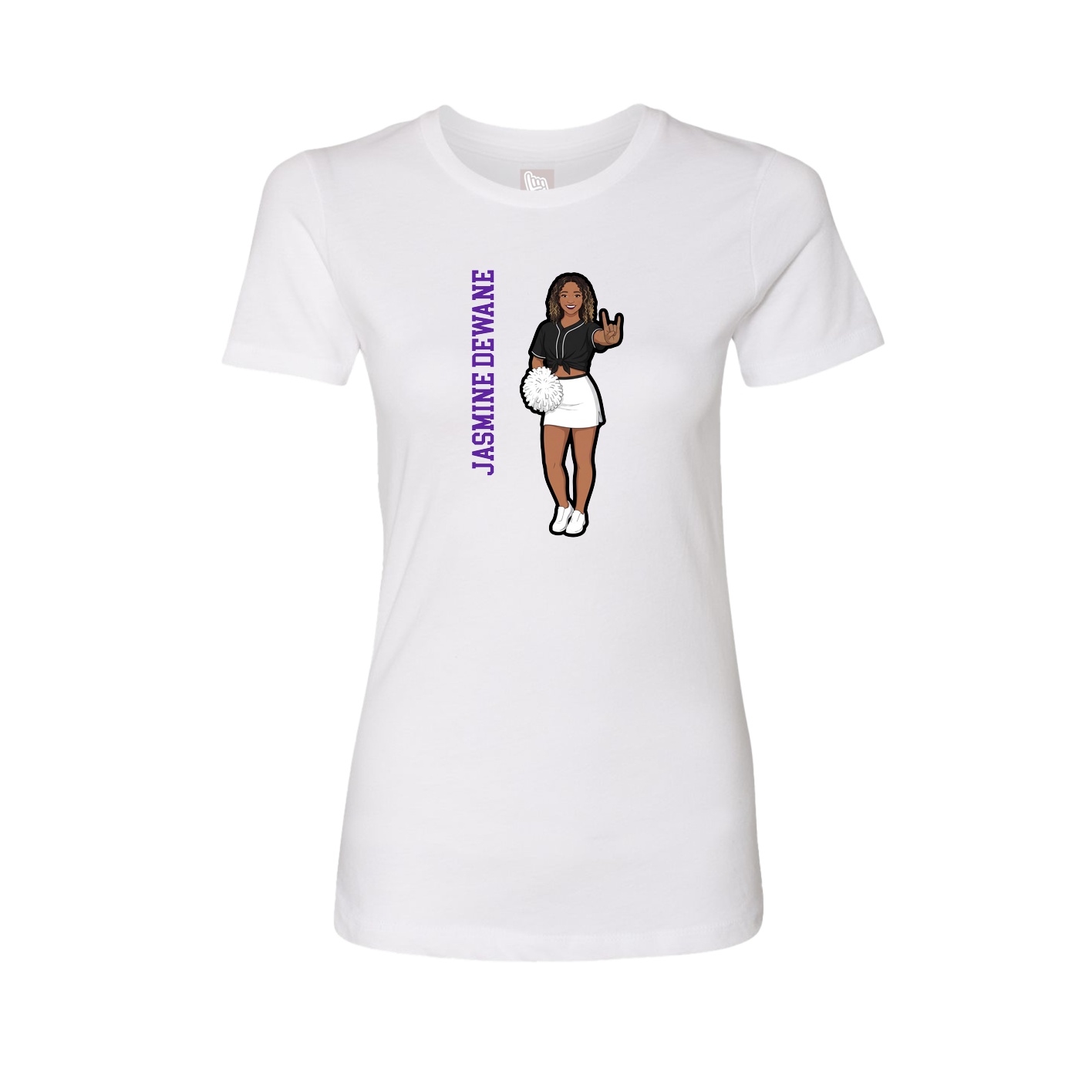 Fitted Women's Tee — Name Vertical in White