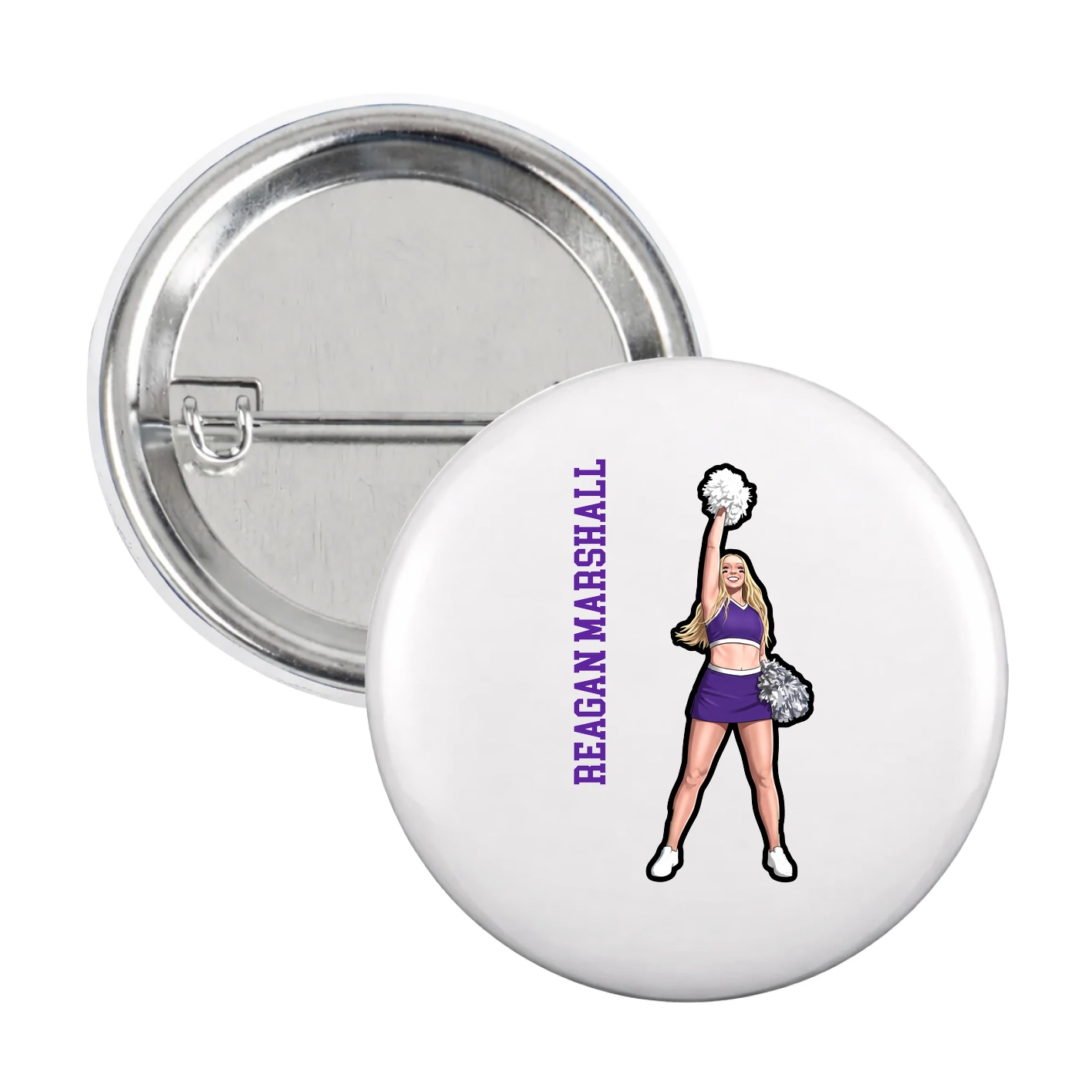 Game Day Button — Name Vertical in White