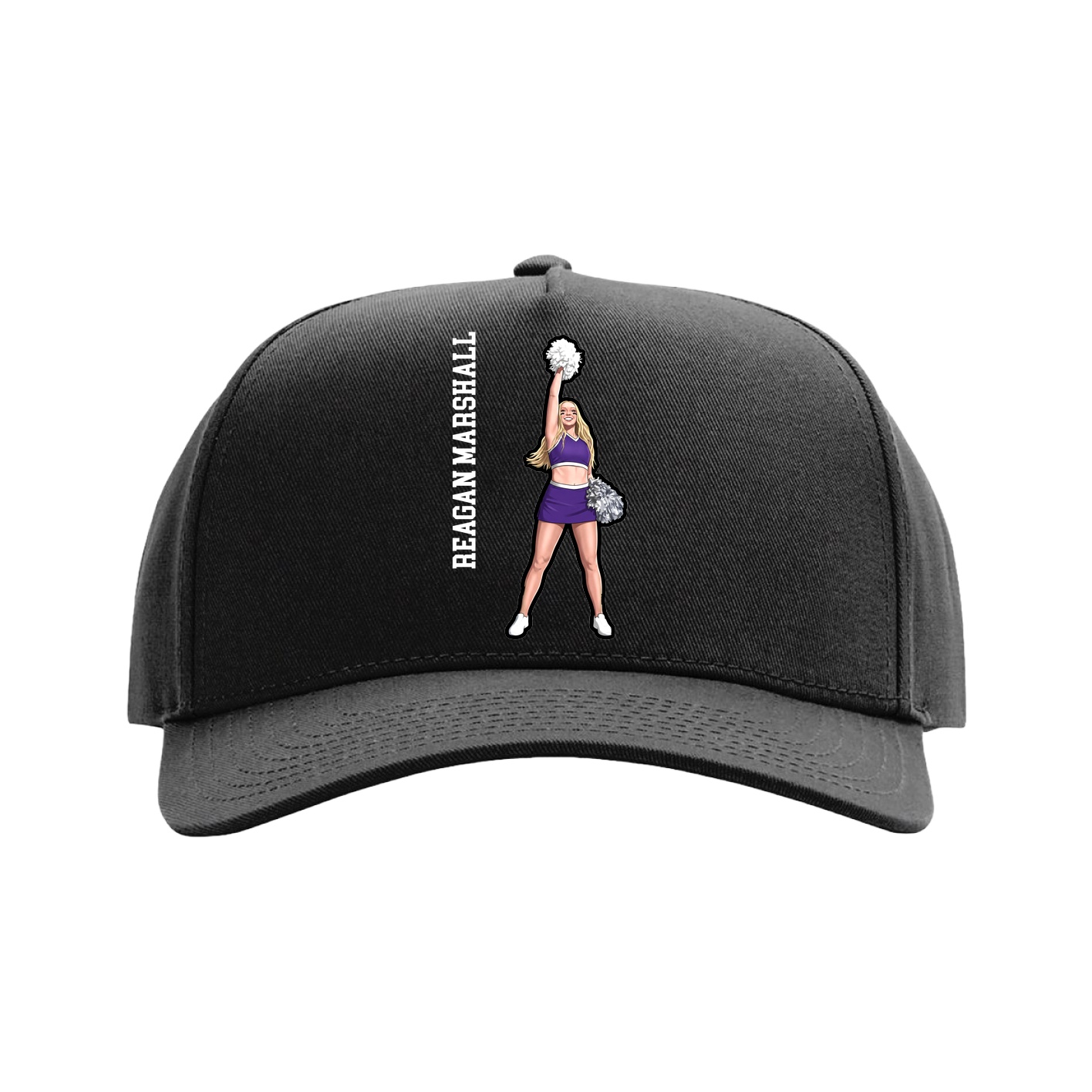 Full Fabric Five-Panel Champ Cap — Name Vertical in Black