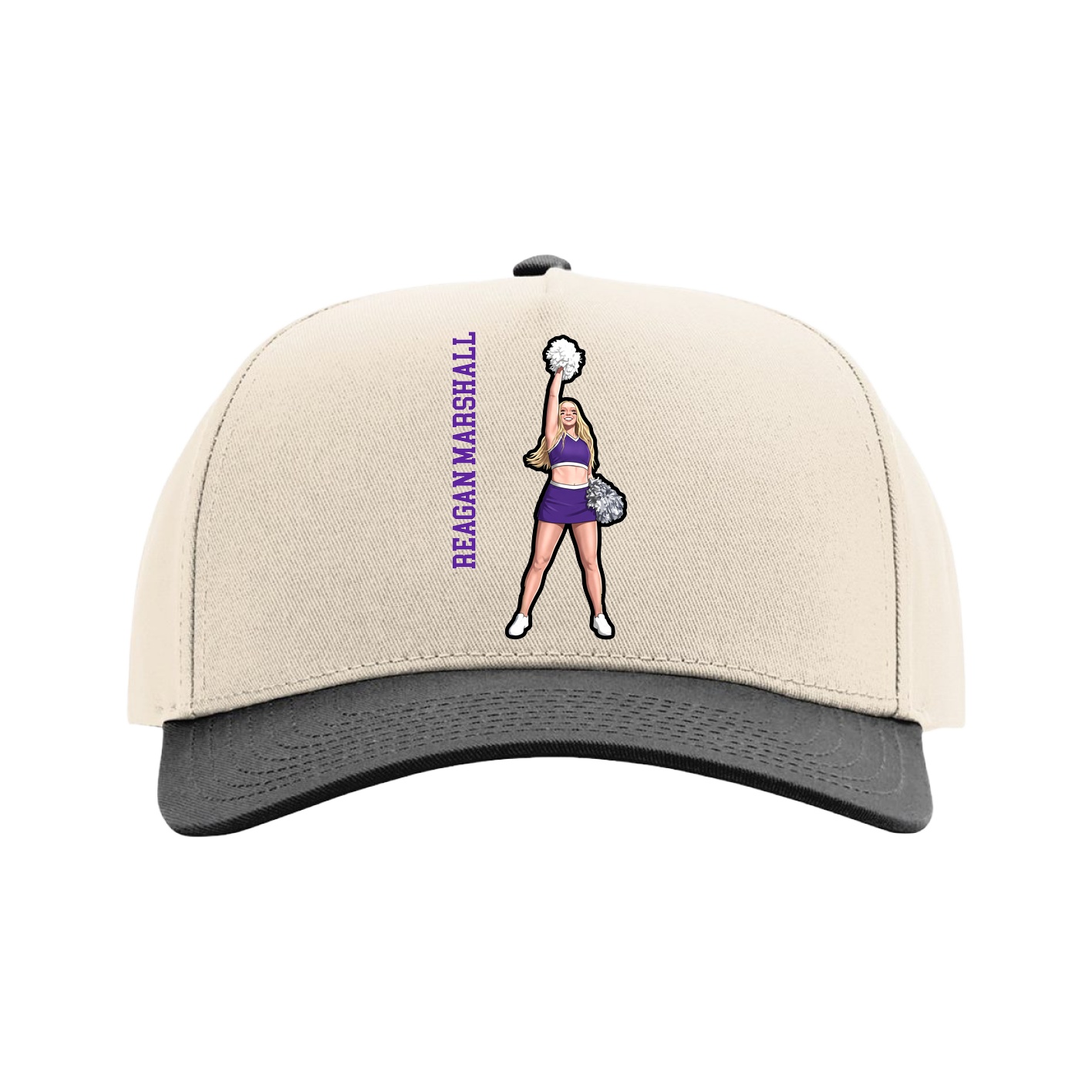 Full Fabric Five-Panel Champ Cap — Name Vertical in Cream/Black