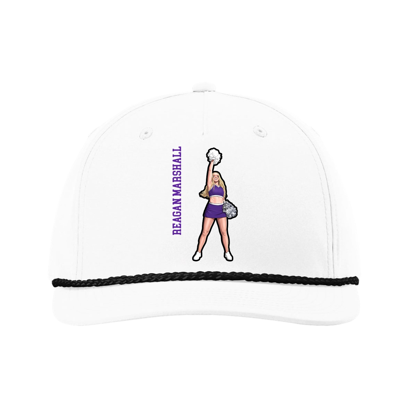 Five-Panel Classic Rope Cap — Name Vertical in White