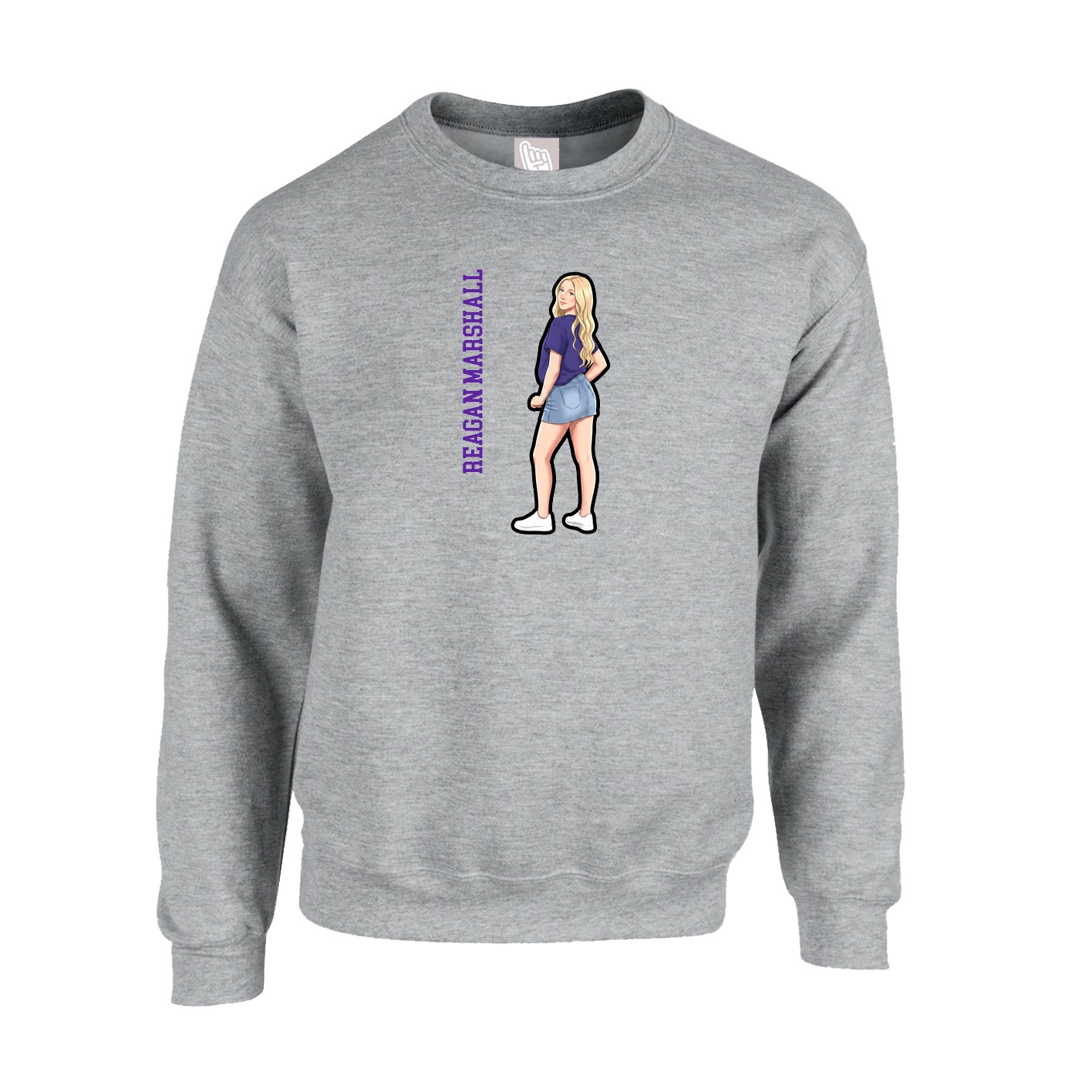 Fleece Crew — Name Vertical in Grey