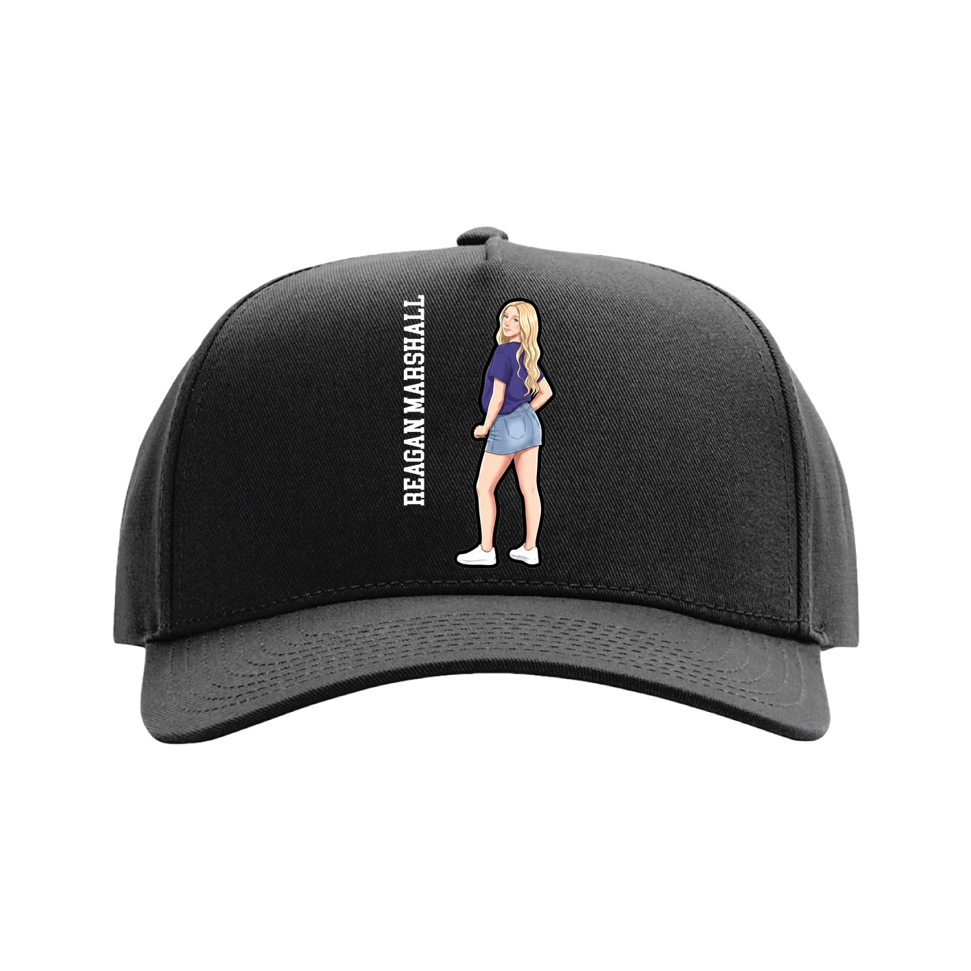 Full Fabric Five-Panel Champ Cap — Name Vertical in Black