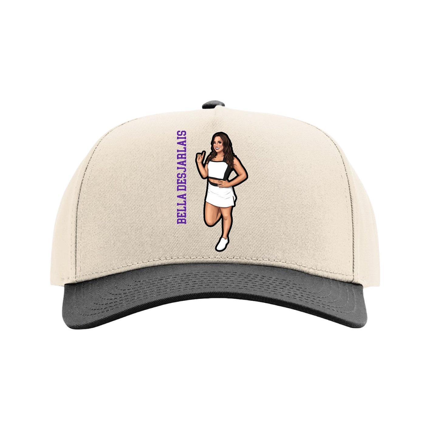 Full Fabric Five-Panel Champ Cap — Name Vertical in Cream/Black