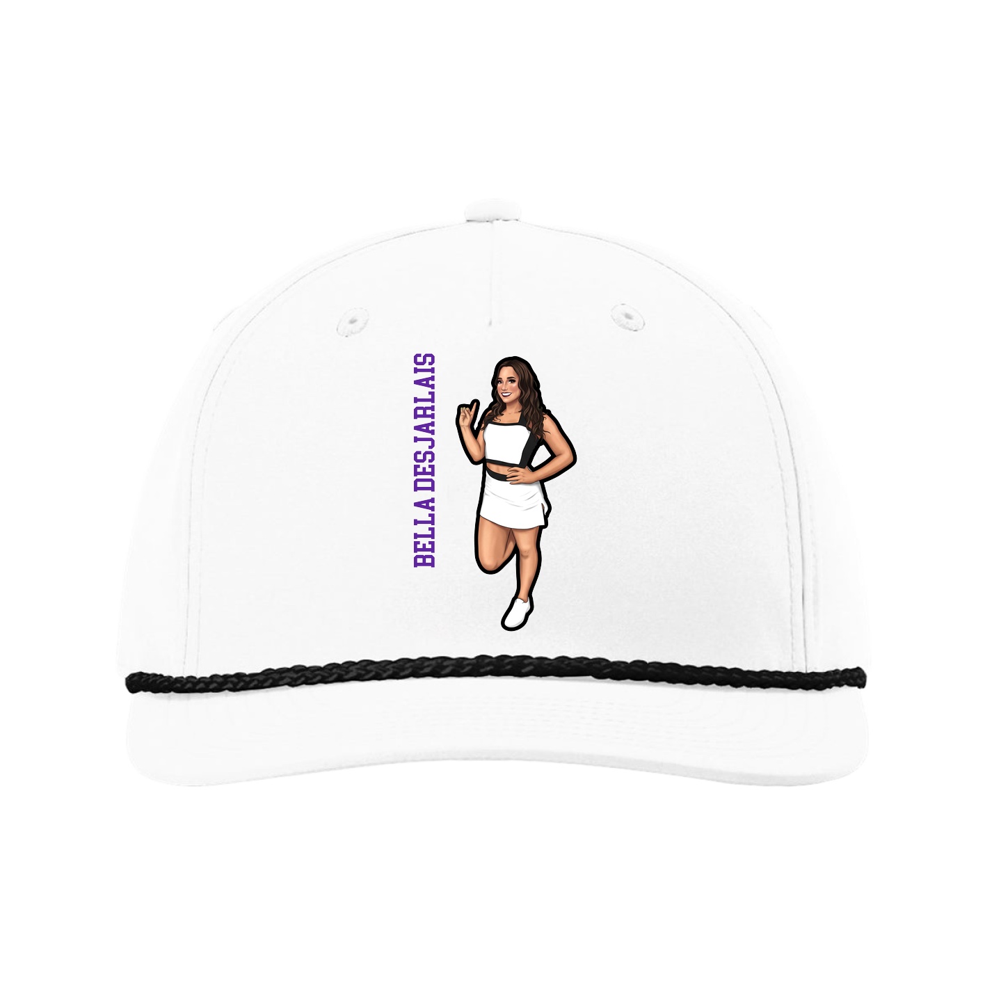 Five-Panel Classic Rope Cap — Name Vertical in White
