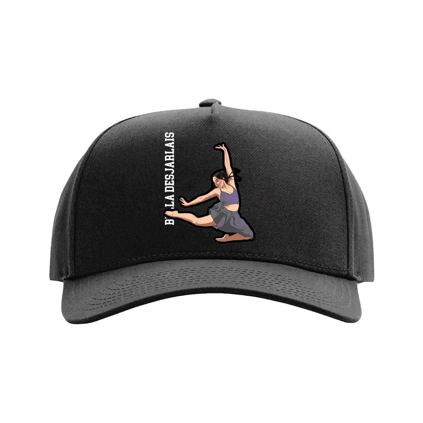 Full Fabric Five-Panel Champ Cap — Name Vertical in Black