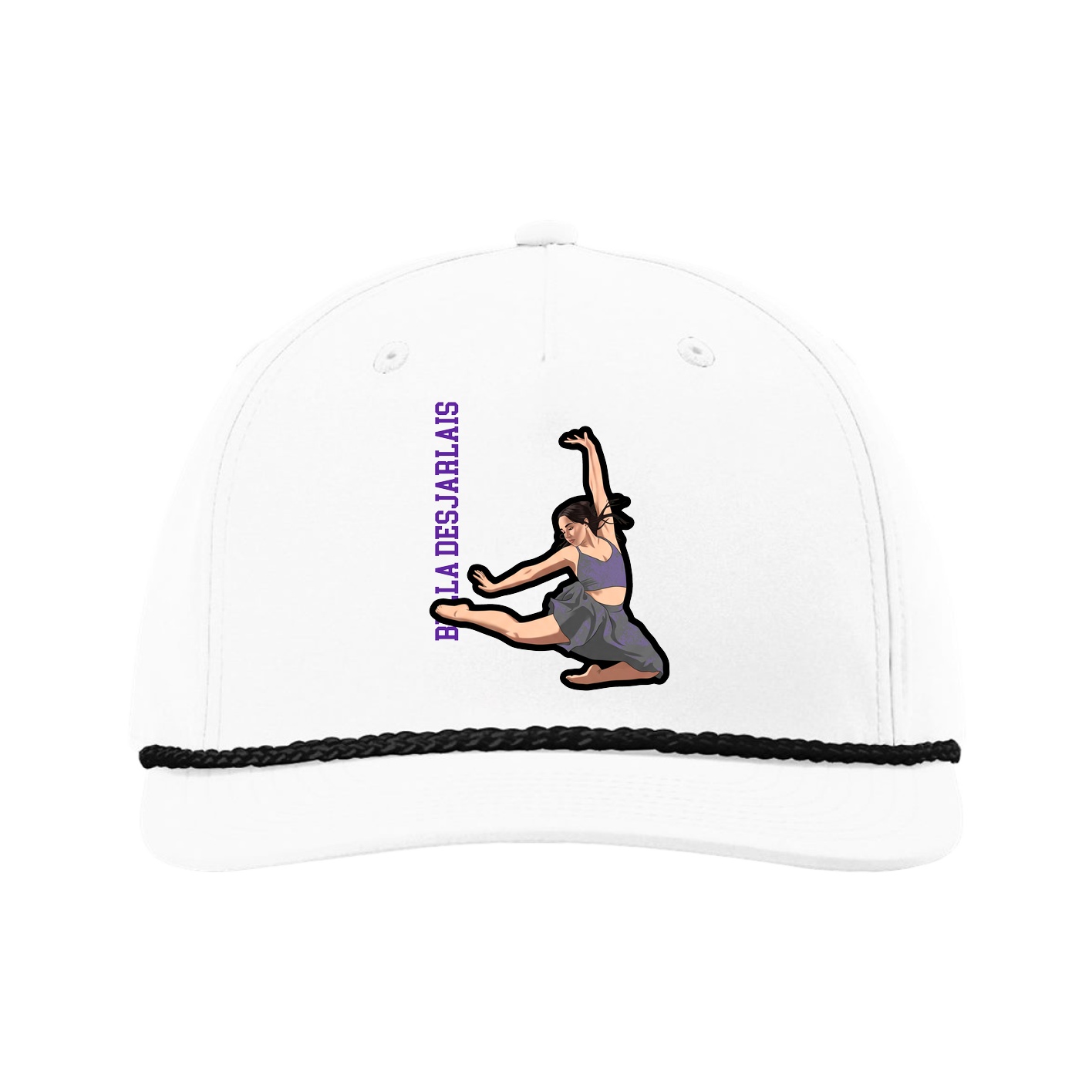 Five-Panel Classic Rope Cap — Name Vertical in White