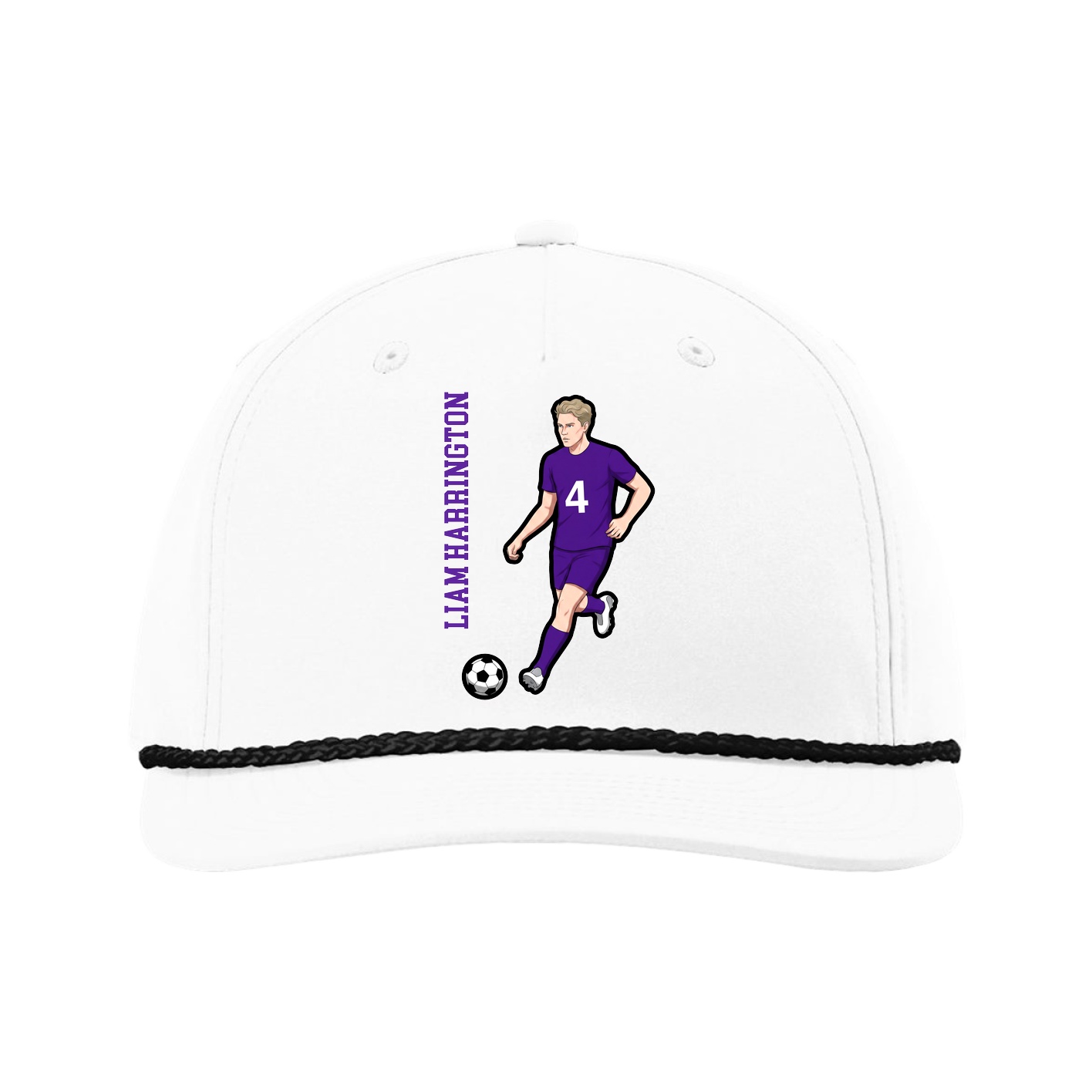 Five-Panel Classic Rope Cap — Name Vertical in White