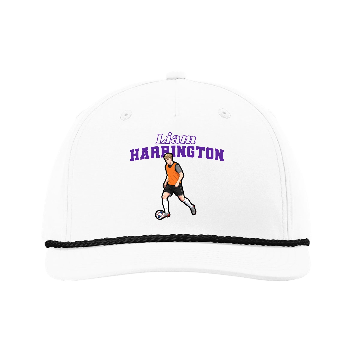 Five-Panel Classic Rope Cap — Name Arch in White