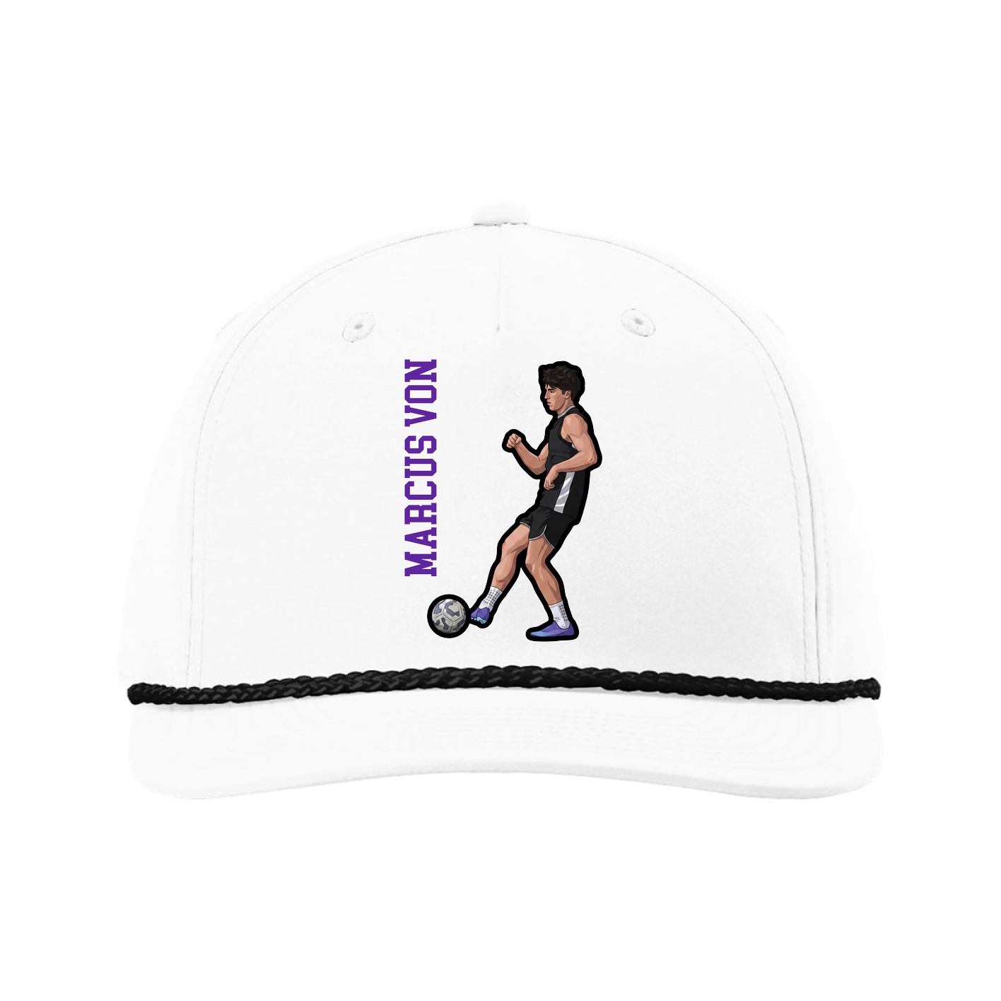 Five-Panel Classic Rope Cap — Name Vertical in White